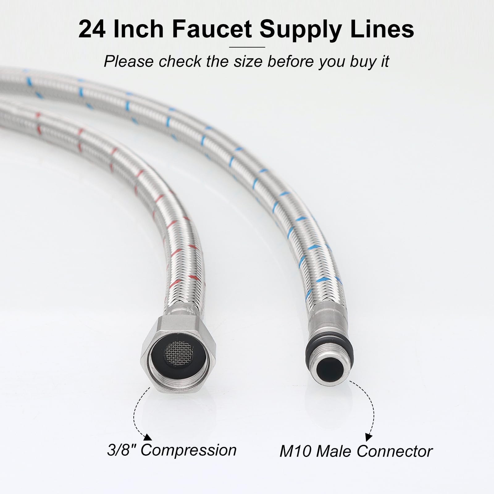 BATHLAVISH 24″ Length Faucet Supply Lines 3/8″ Comp x M10 24 Inch, 24 Inch