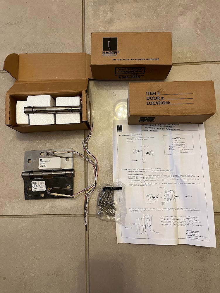 HAGER Electric Door Hinge BB1279 4.5″ X 4.5″ 83P ETW8STK w/8 wires_silver chrome