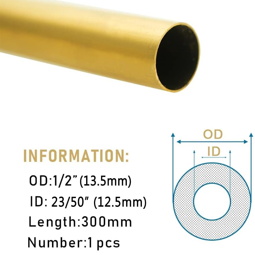 Tynulox H62 1/2″(12.5mm) OD Brass Tube 0.5mm Wall × 300mm Length 12.5 mm