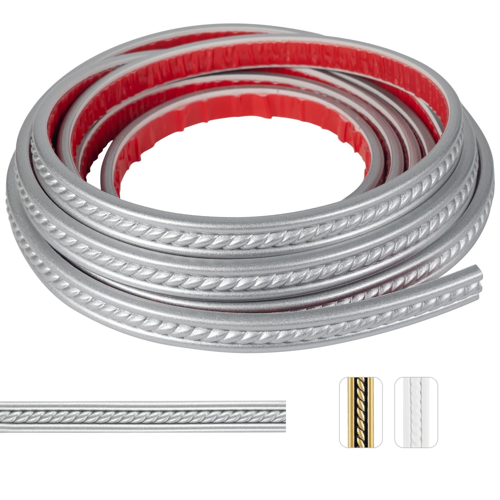 0.8″ x16.4FT Silver Peel and Stick Crown Molding – Self-Adhesive PVC Trim wit…