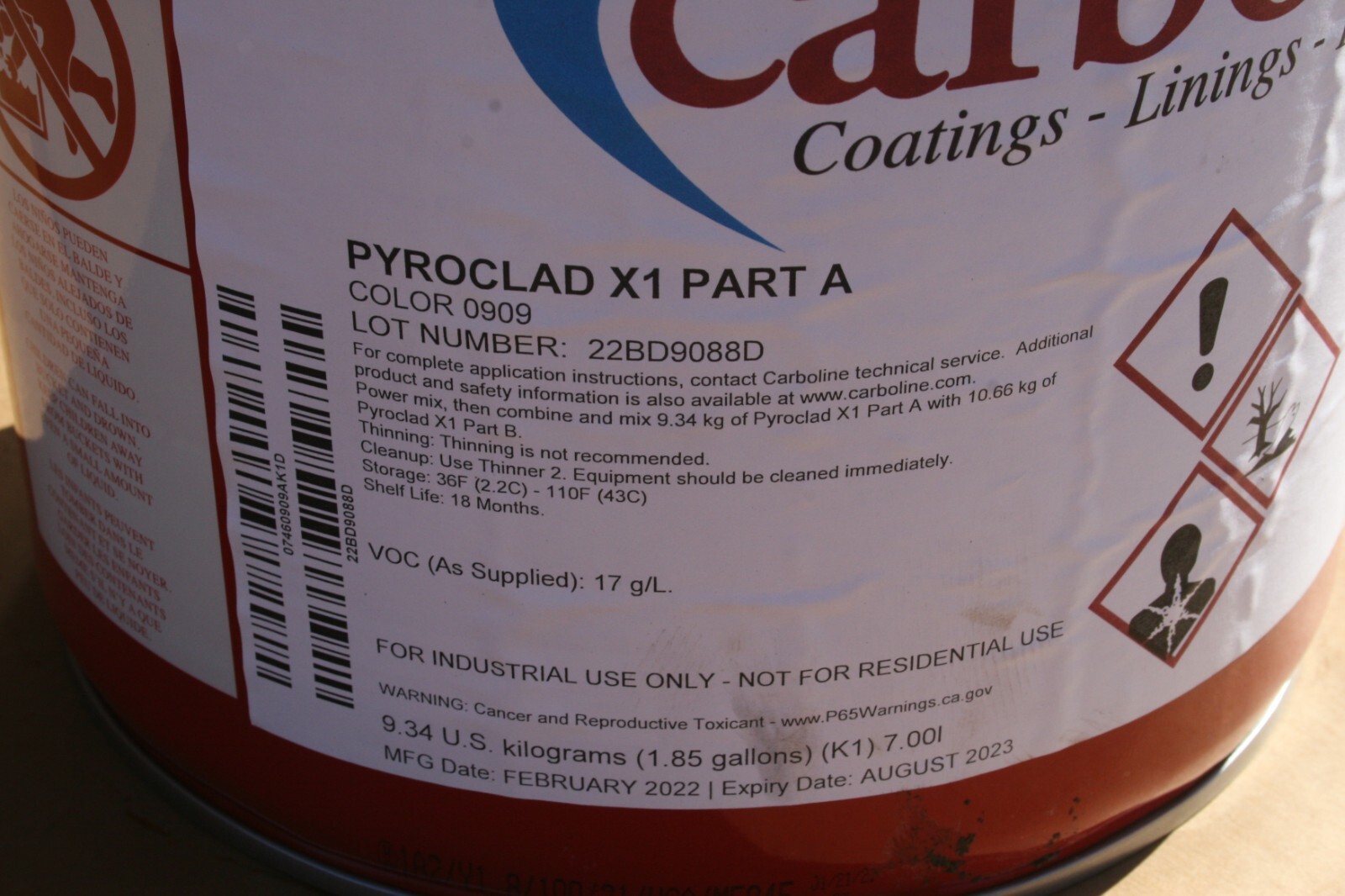 Carboline Pyroclad X1 Part A Fireproof Coating 1.85GL