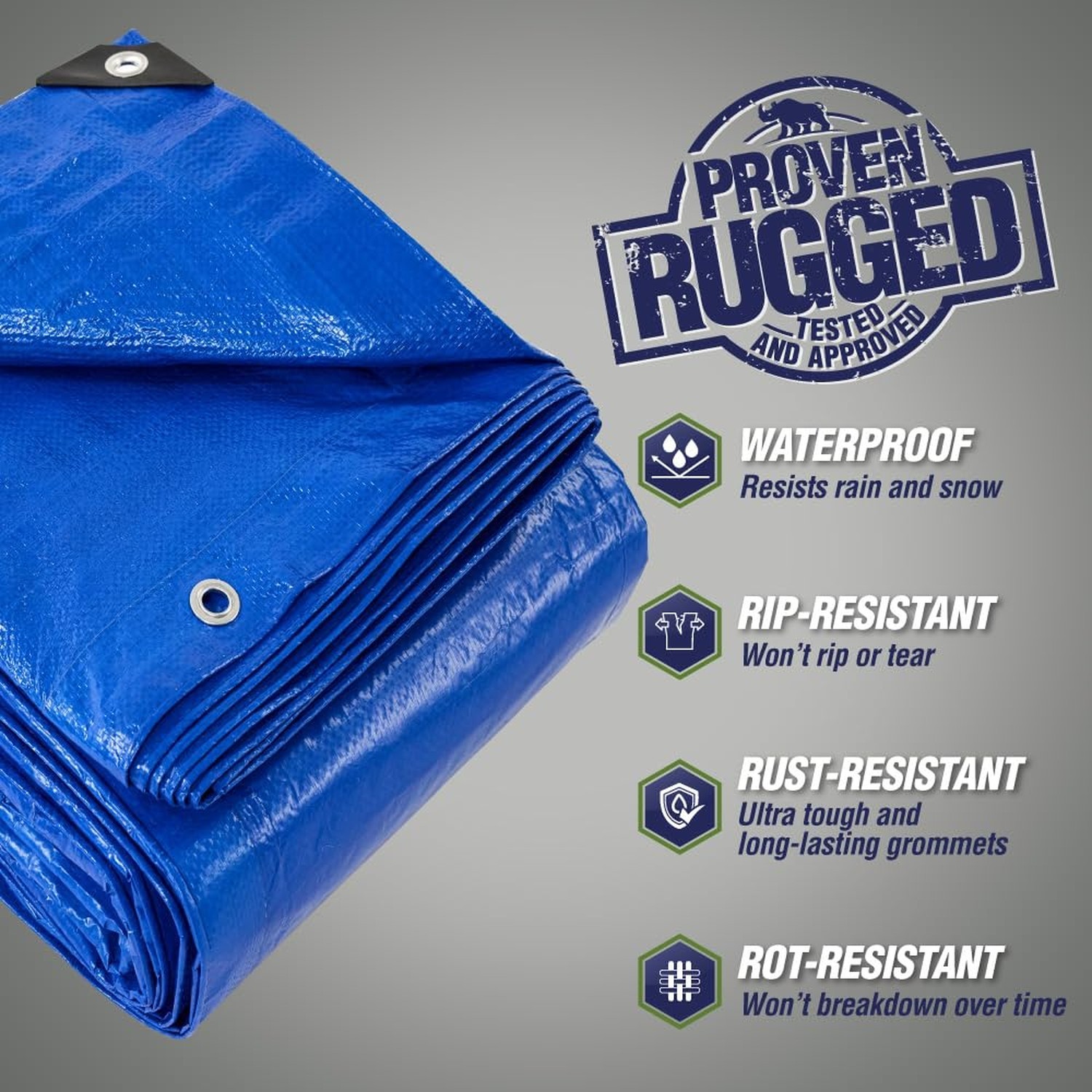 RUGGED RHINO Heavy Duty Waterproof Tarp, 10×20, UV and Tear Resistant Cover w…