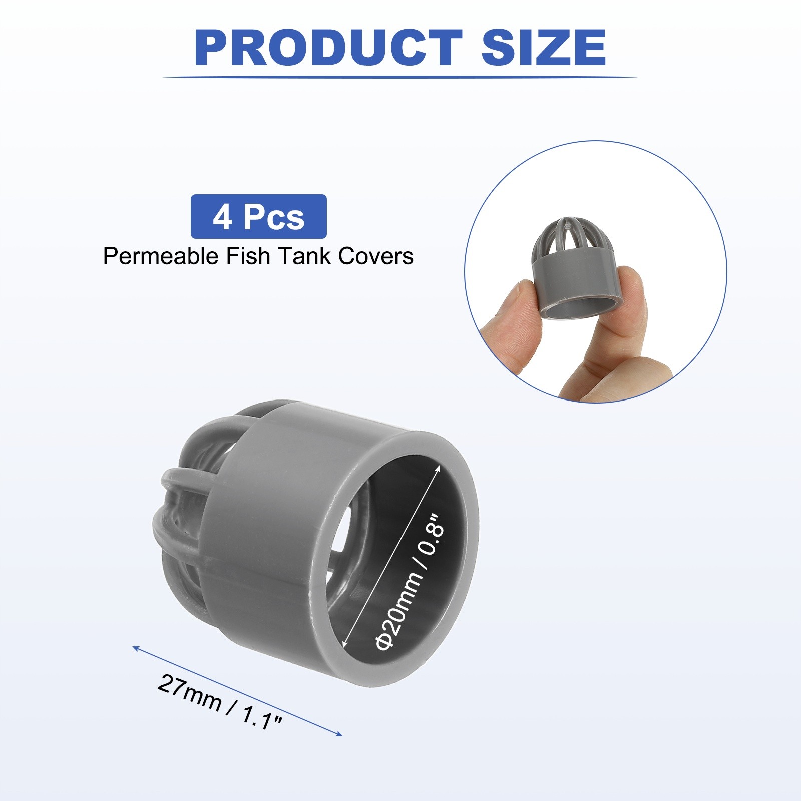 4Pcs 0.8 Inch (20mm) Fish Cover Permeable Cap Aquarium Guard Gray