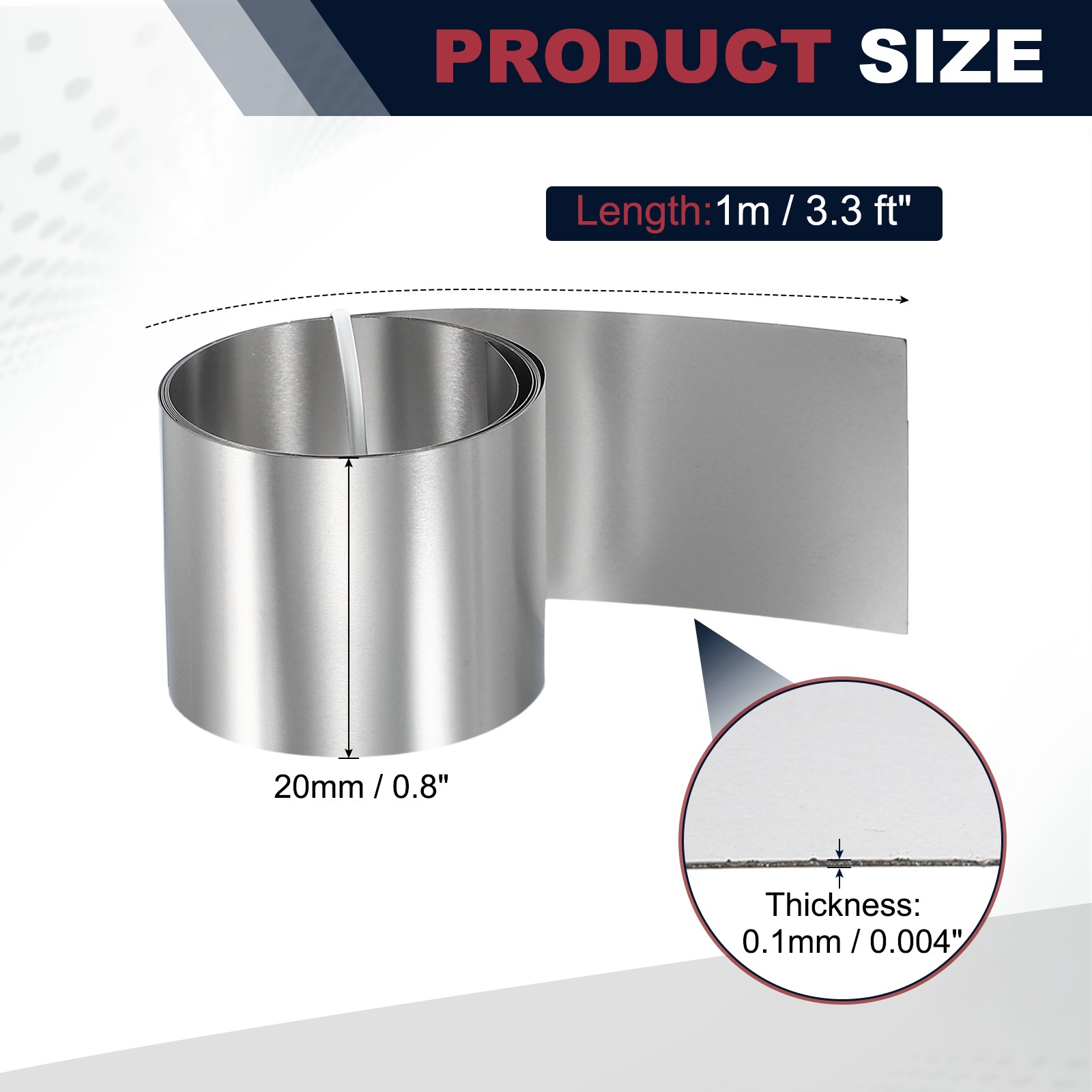 0.8in x 3.3ft Stainless Steel Flashing Roll, 0.1mm Metal Roof Panels