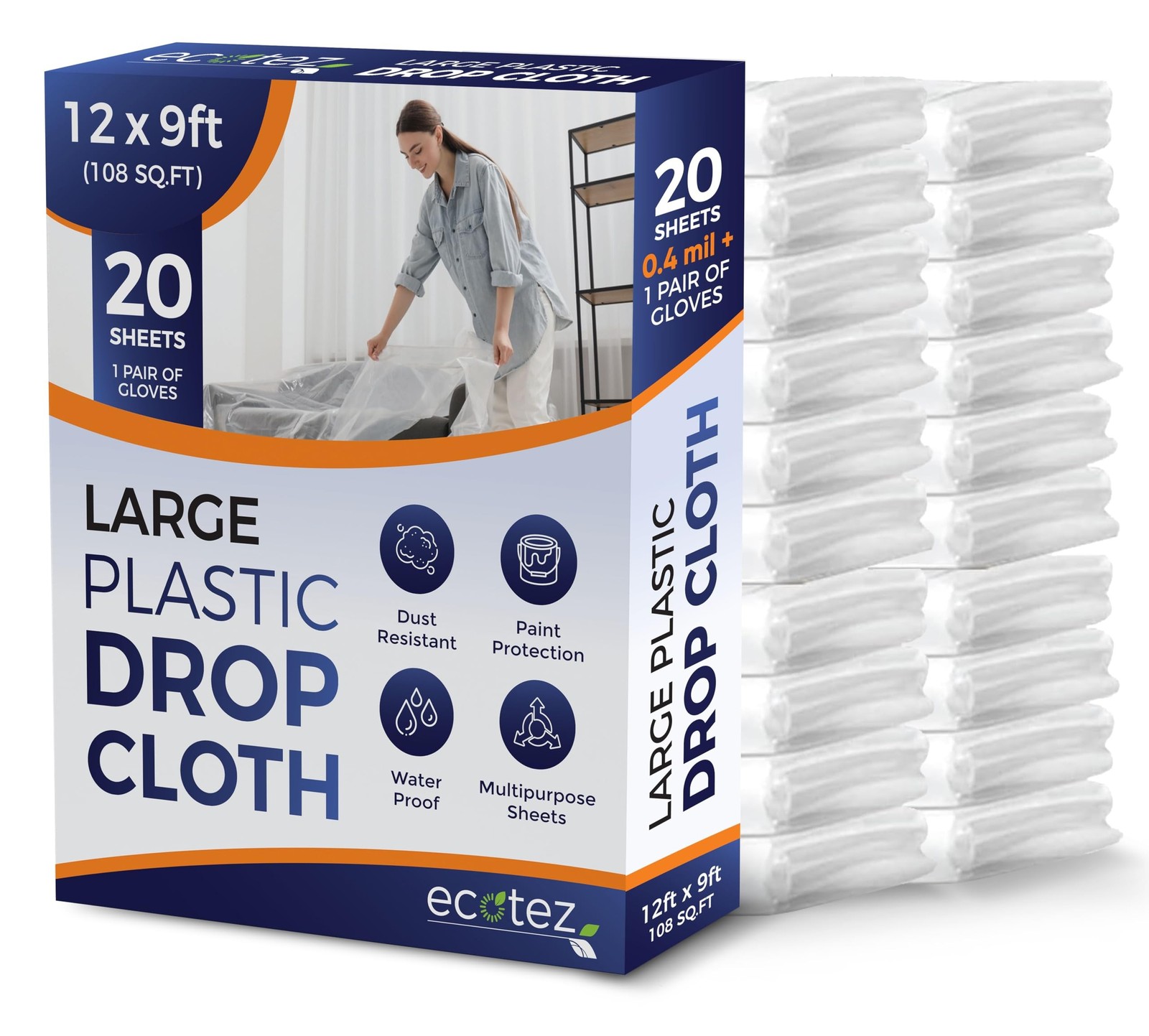 20 Pack 12 x 9 ft Extra Large Plastic Drop Cloth for Painting | Light & Durab…