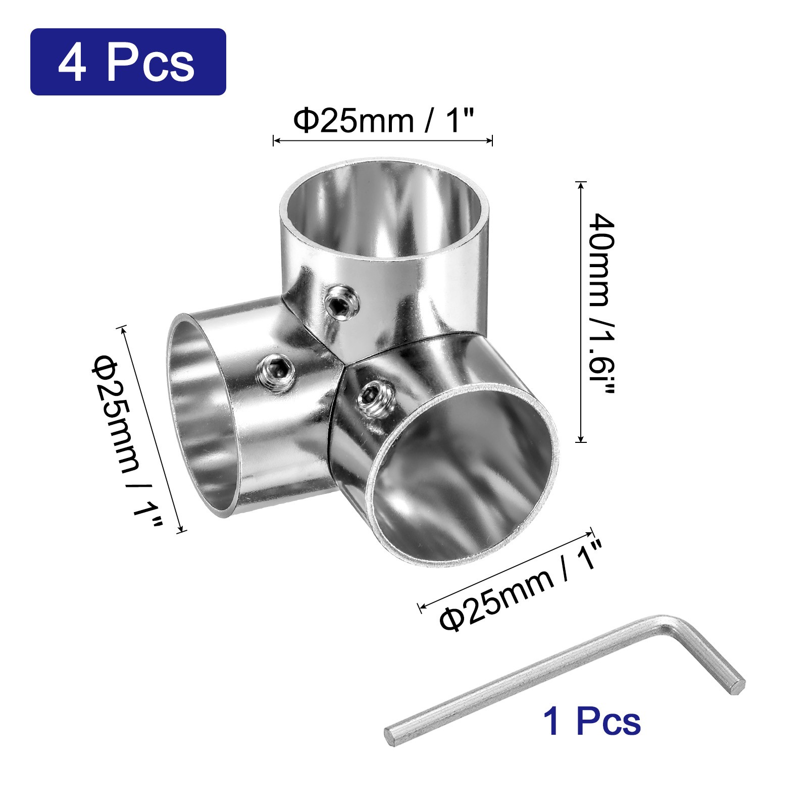 4Set Elbow Corner Cross Structural Pipe Connectors 1″ Fit Pipe Dia 3 Way