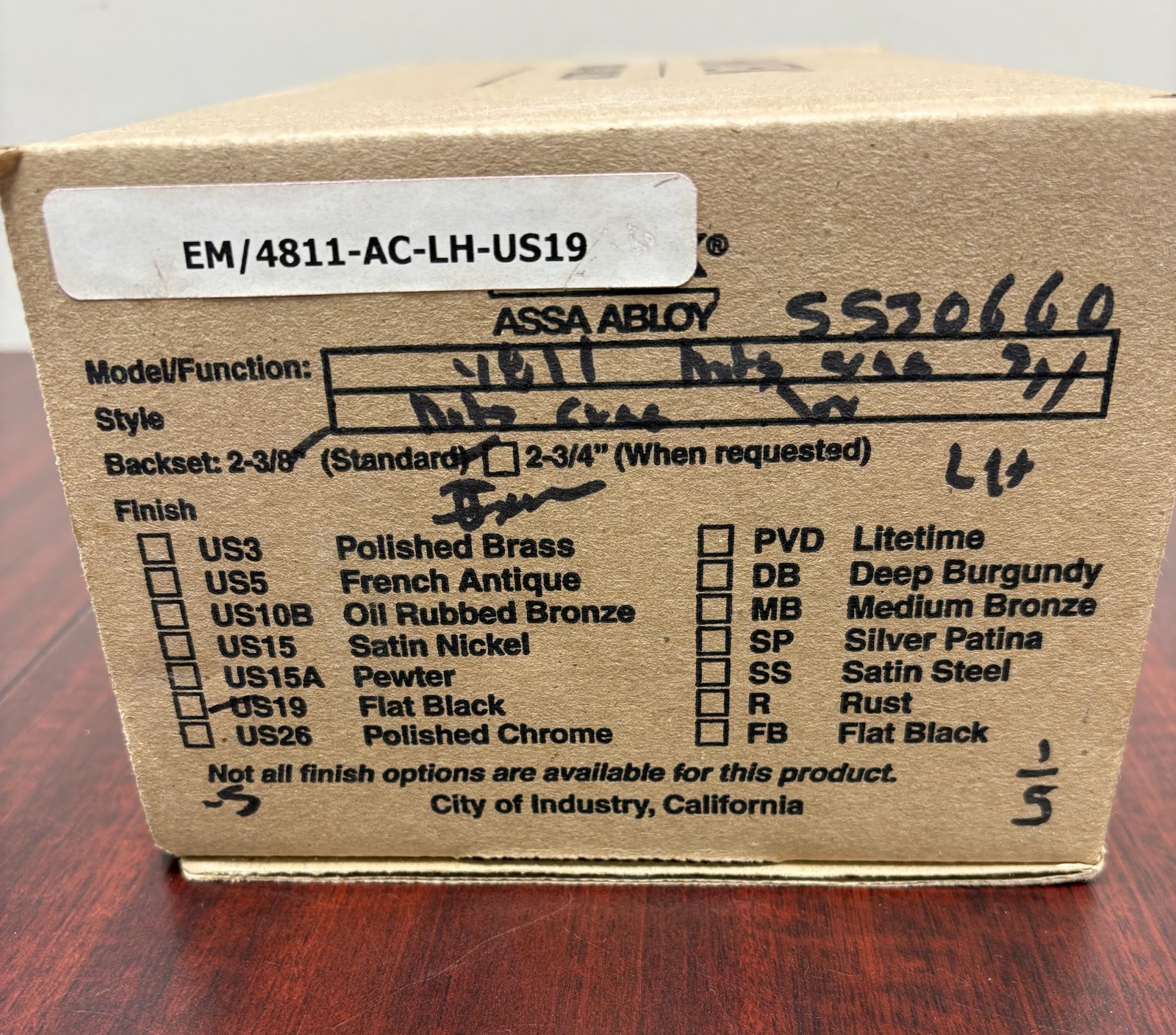 ASSA ABLOY EM 4811-AC-LH-US19 Lock Left Hand Flat Black
