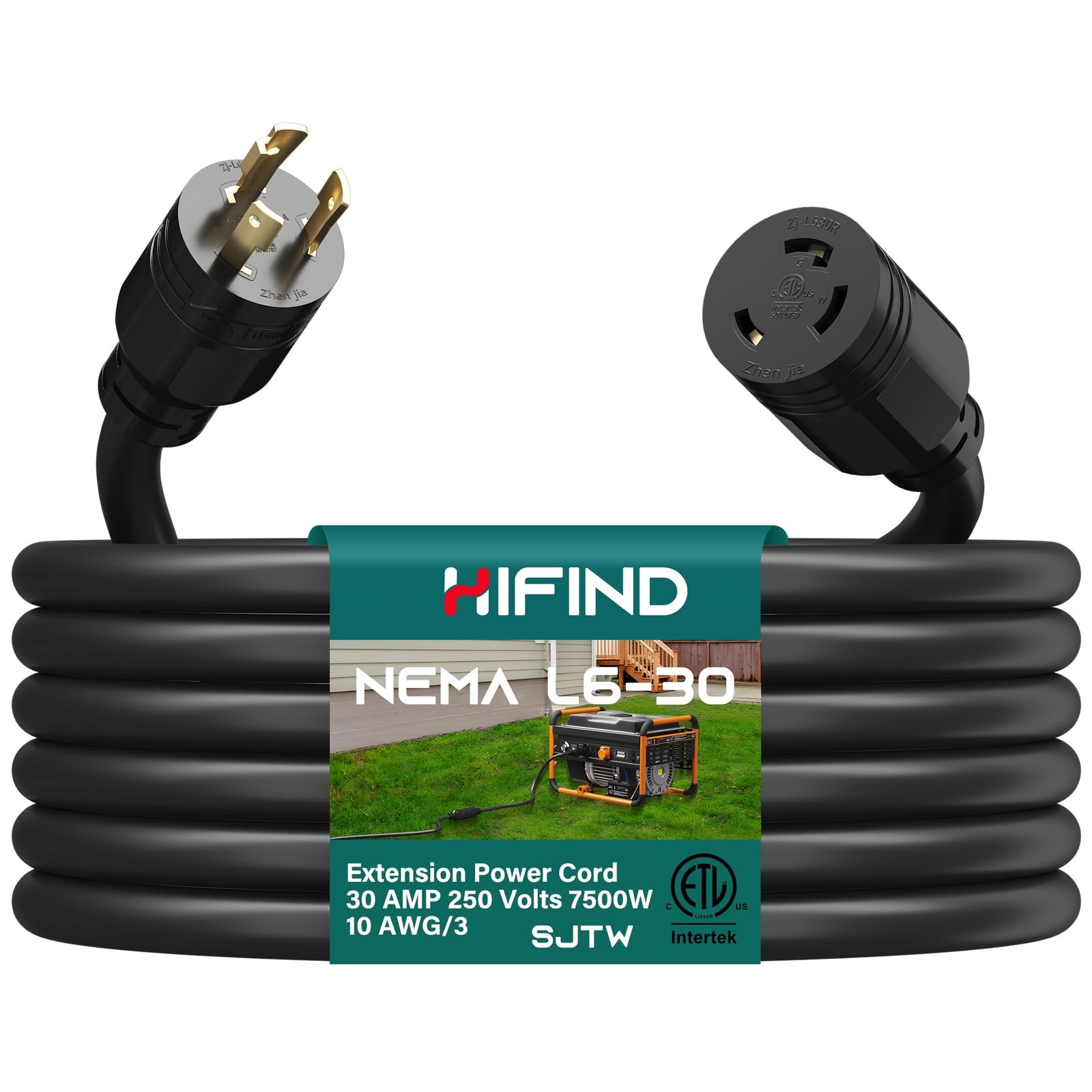 L6-30P to L6-30R Extension Cord 10 Ft, 30 Amp Generator Cord Cable Outdoor SJ…