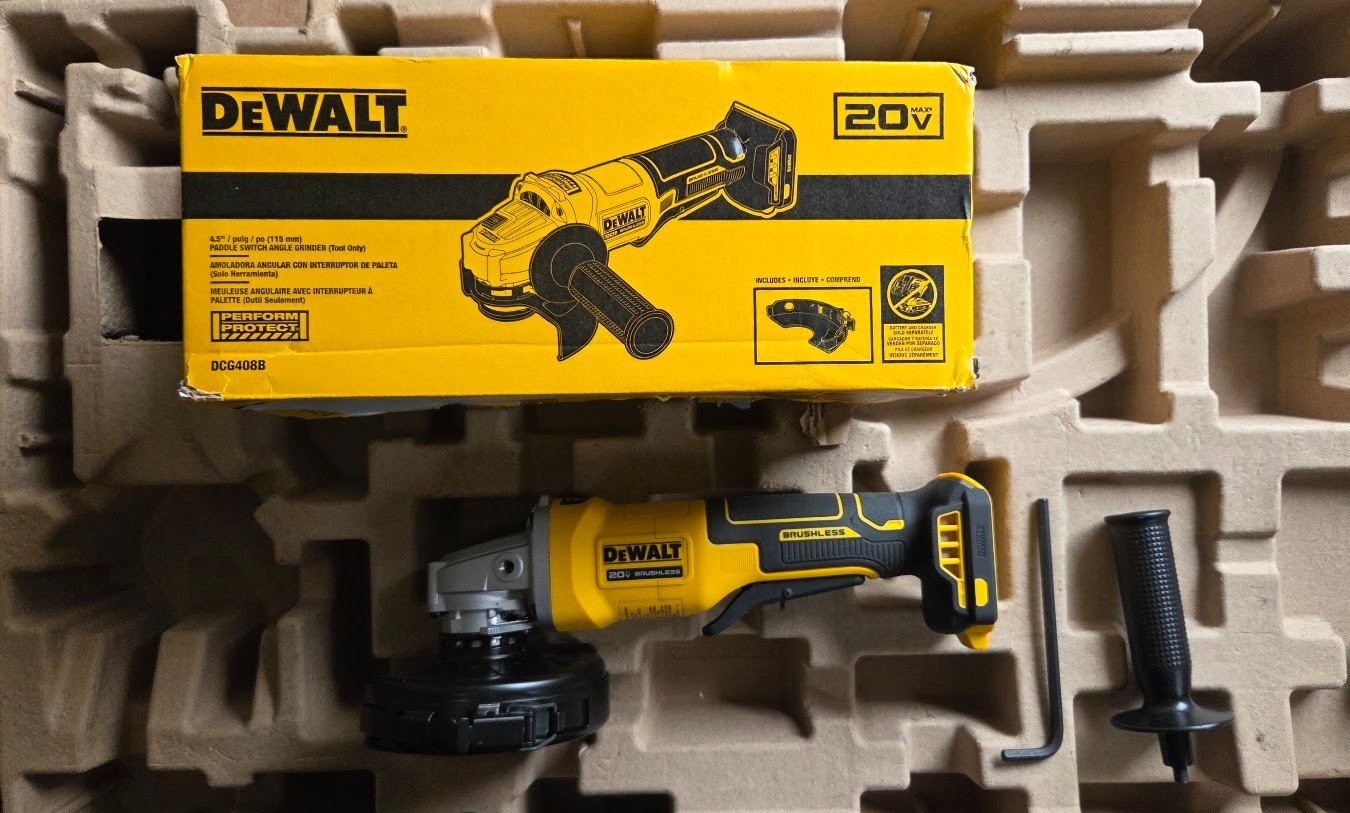 Returned A: DEWALT DCG408B 20V MAX Brushless 4-1/2 in. Angle Grinder (177-QCL)