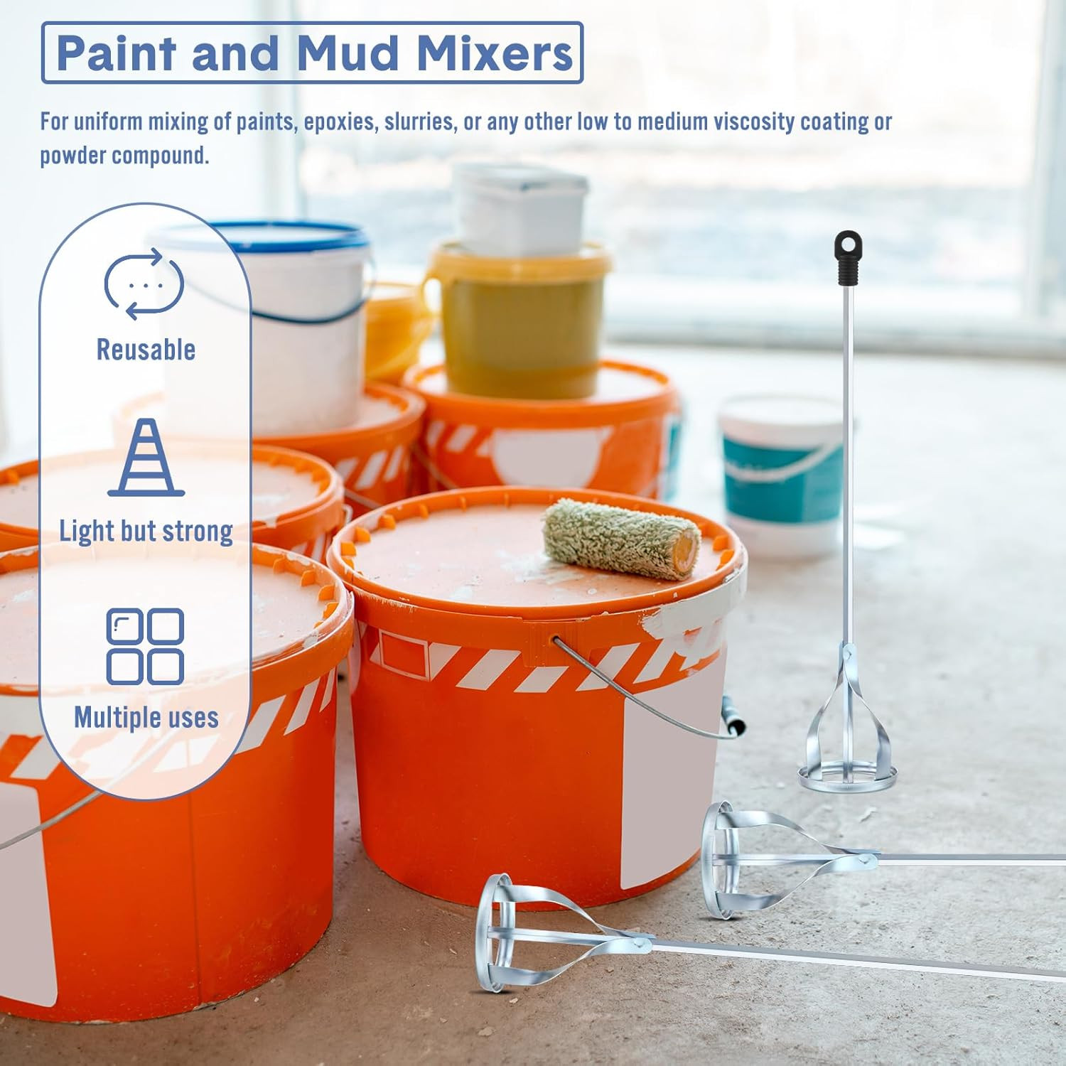 3 Pcs Paint Mixer for Drill 5 Gallon Paint Stirrer for Drill, 1 to 5 Gallon Buck