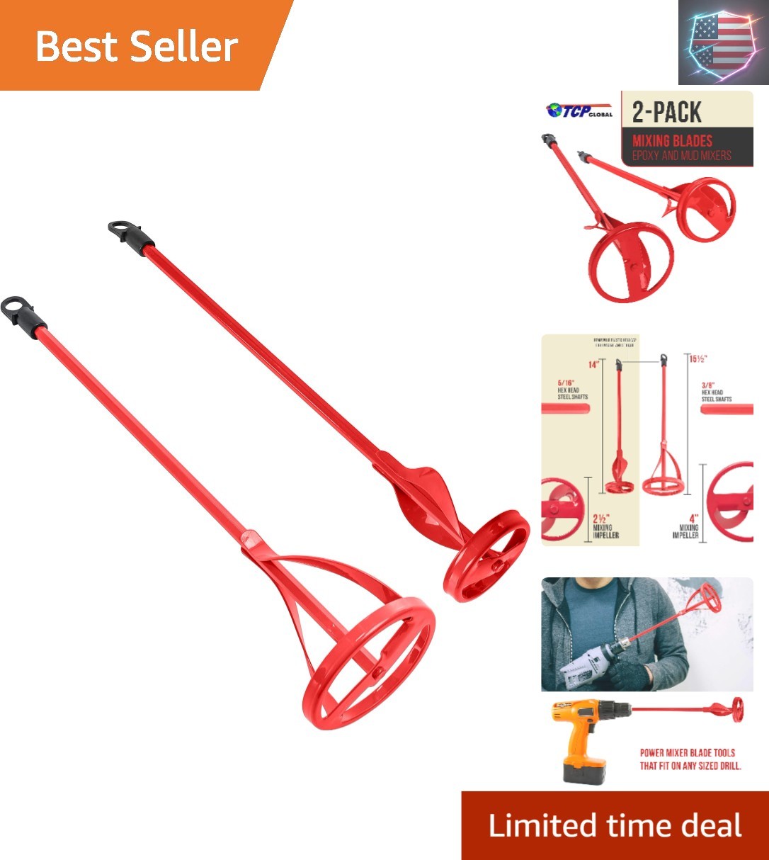 Paint Mixer Attachment Set of 2 – 15.5″ & 14″ Drill Paddle Mixer with 3/8″ & …