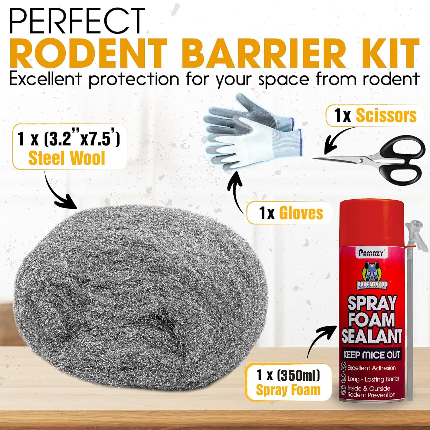 [Upgraded] Rodent Barrier Kit, Steel Wool Included PU Spray Foam Hole Filler for