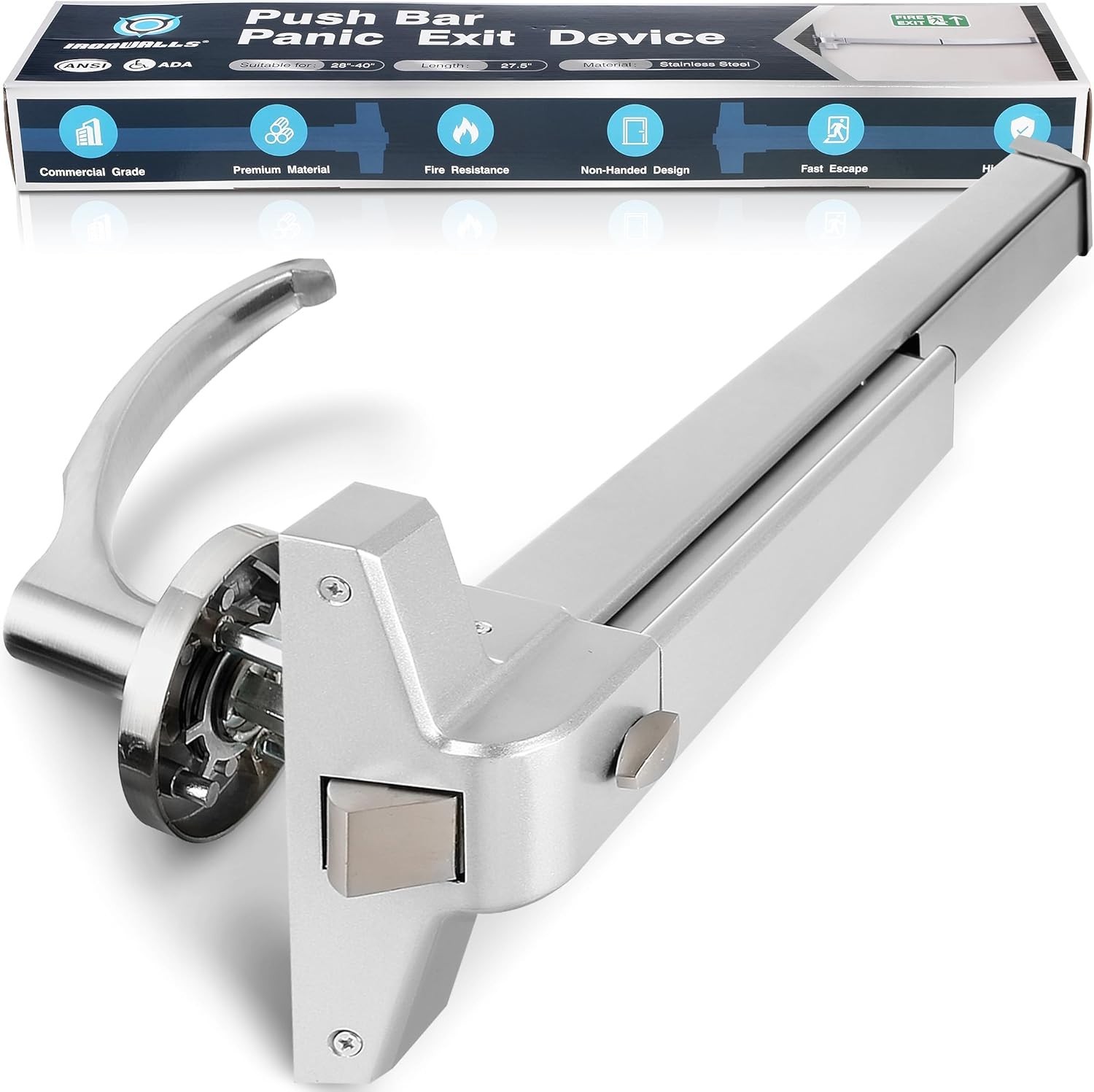 IRONWALLS Panic Exit Device Push Bar w/ Exterior Lever 27.5″ Door Hardware.
