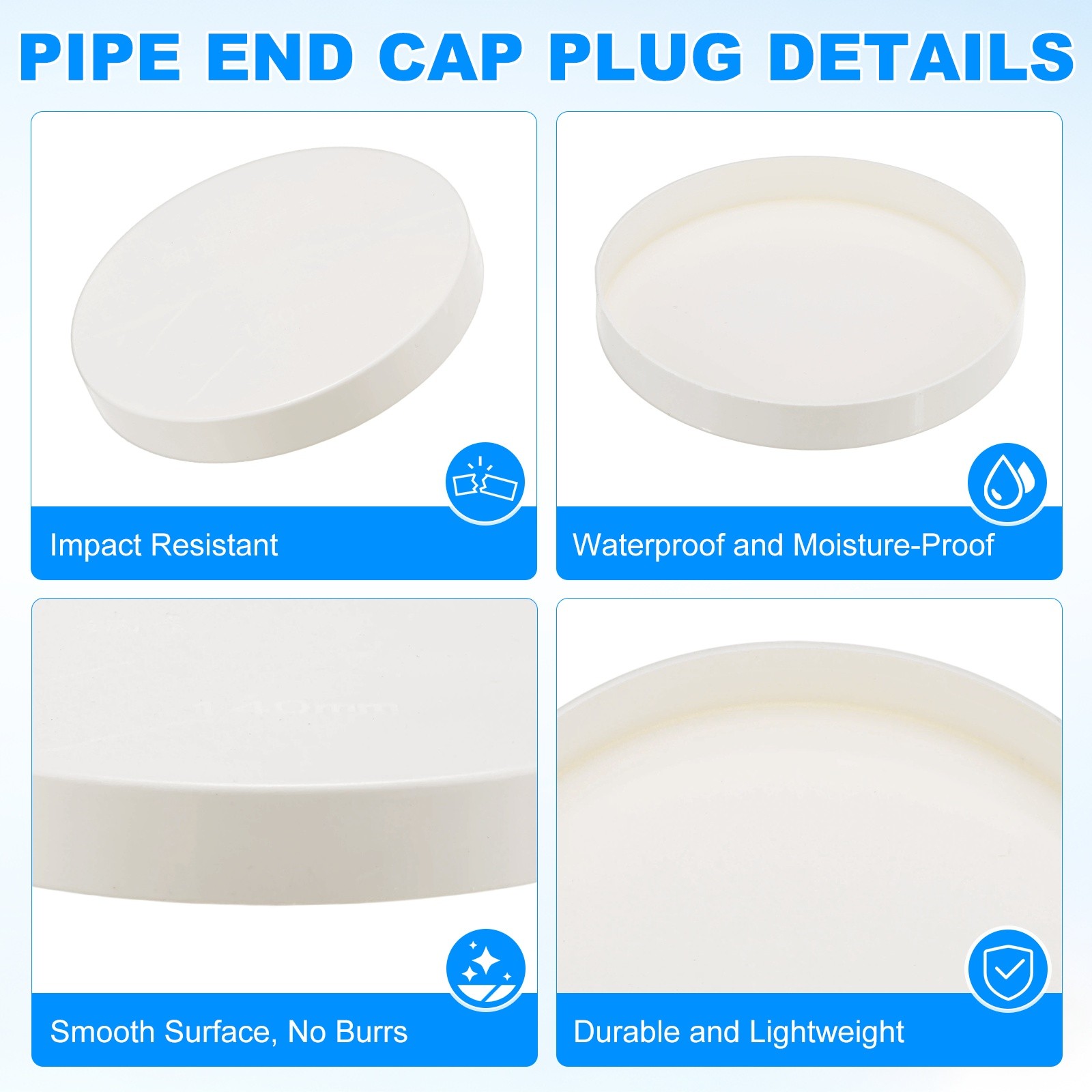 10-Pack PVC Pipe End Cap Plug, 5.5 Inch PVC Plug Coupling Pipe Fitting Socket