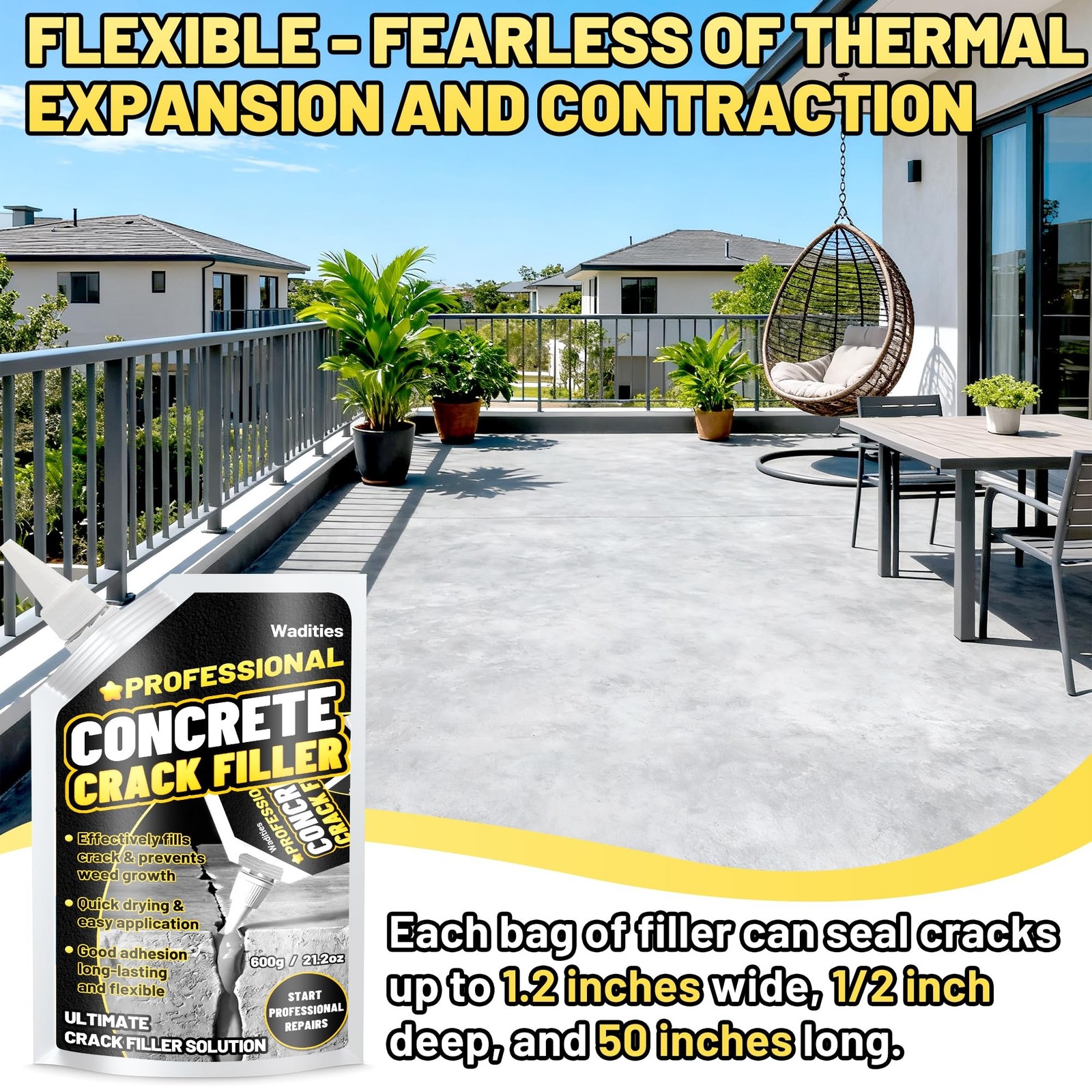 Concrete Crack Filler, 8LB High Elasticity Self Leveling Cement Crack Filler,…