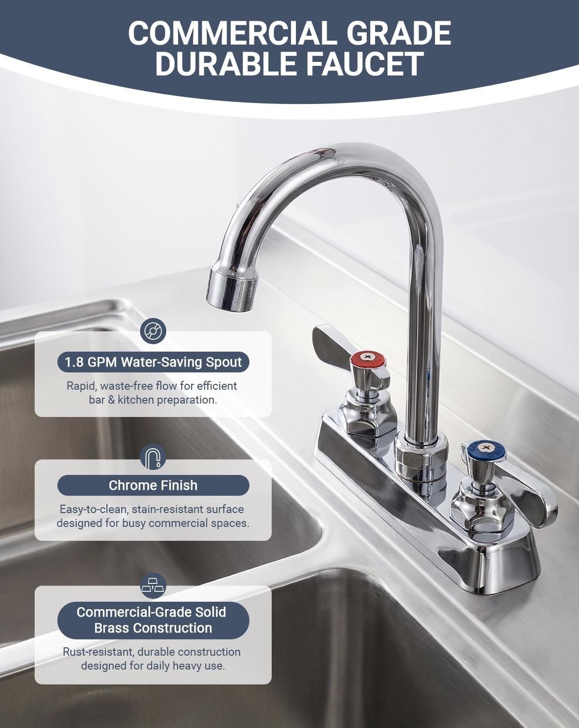 4″ Center Deck Mount Faucet All Metal 3-1/2″ Gooseneck Swivel Spout