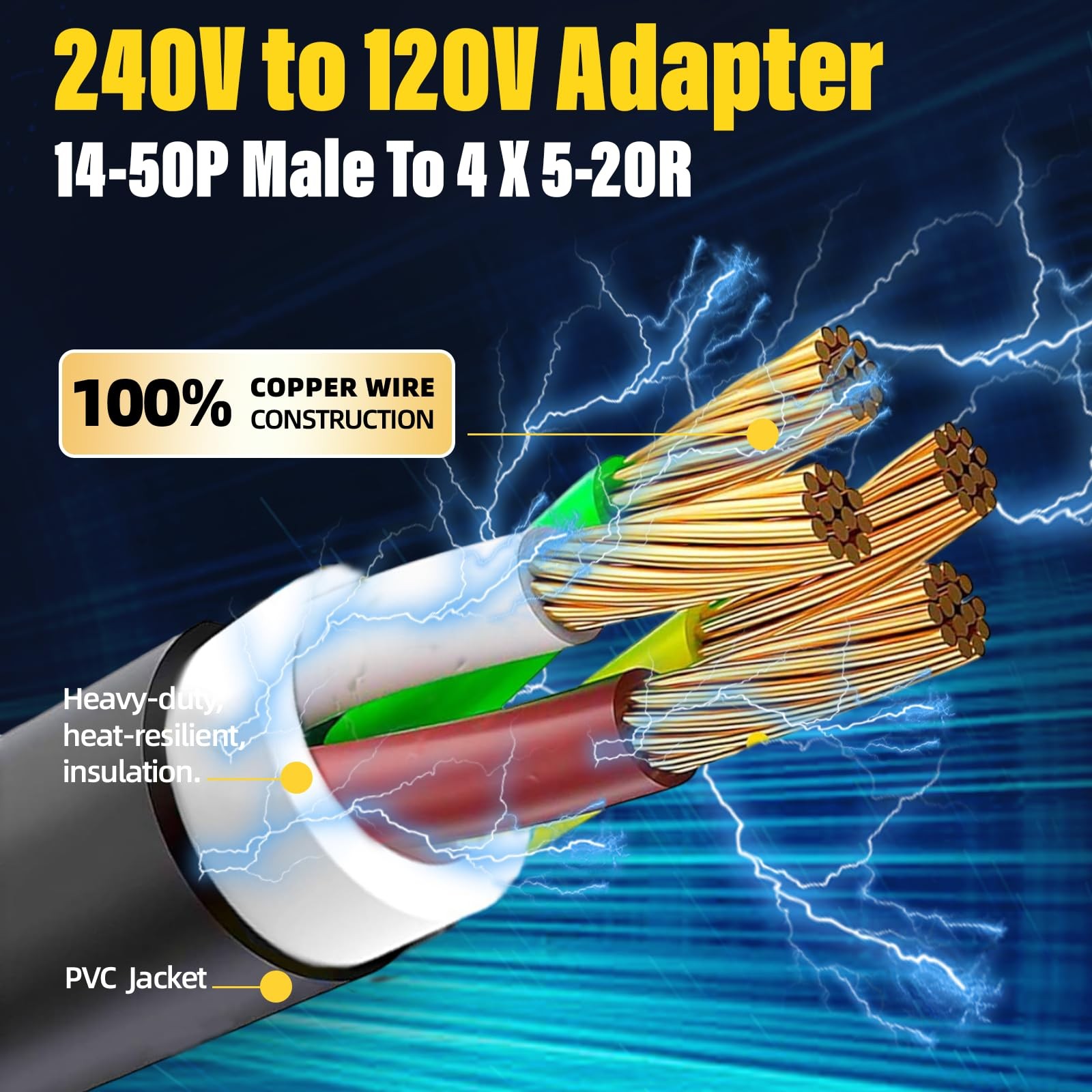 S7 50 Amp to 110 Adapter, 240V 120V 4 14-50P 5-15/20R, Organce