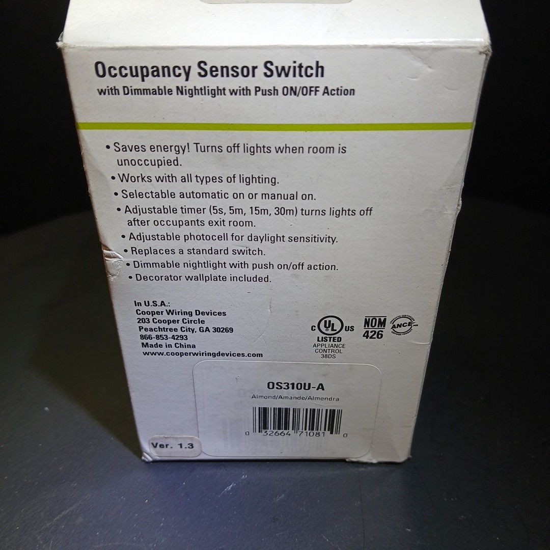 Cooper Wiring Devices Infrared Wall Occupancy Senspr Switch 1,000 Sq Ft OS310U-A