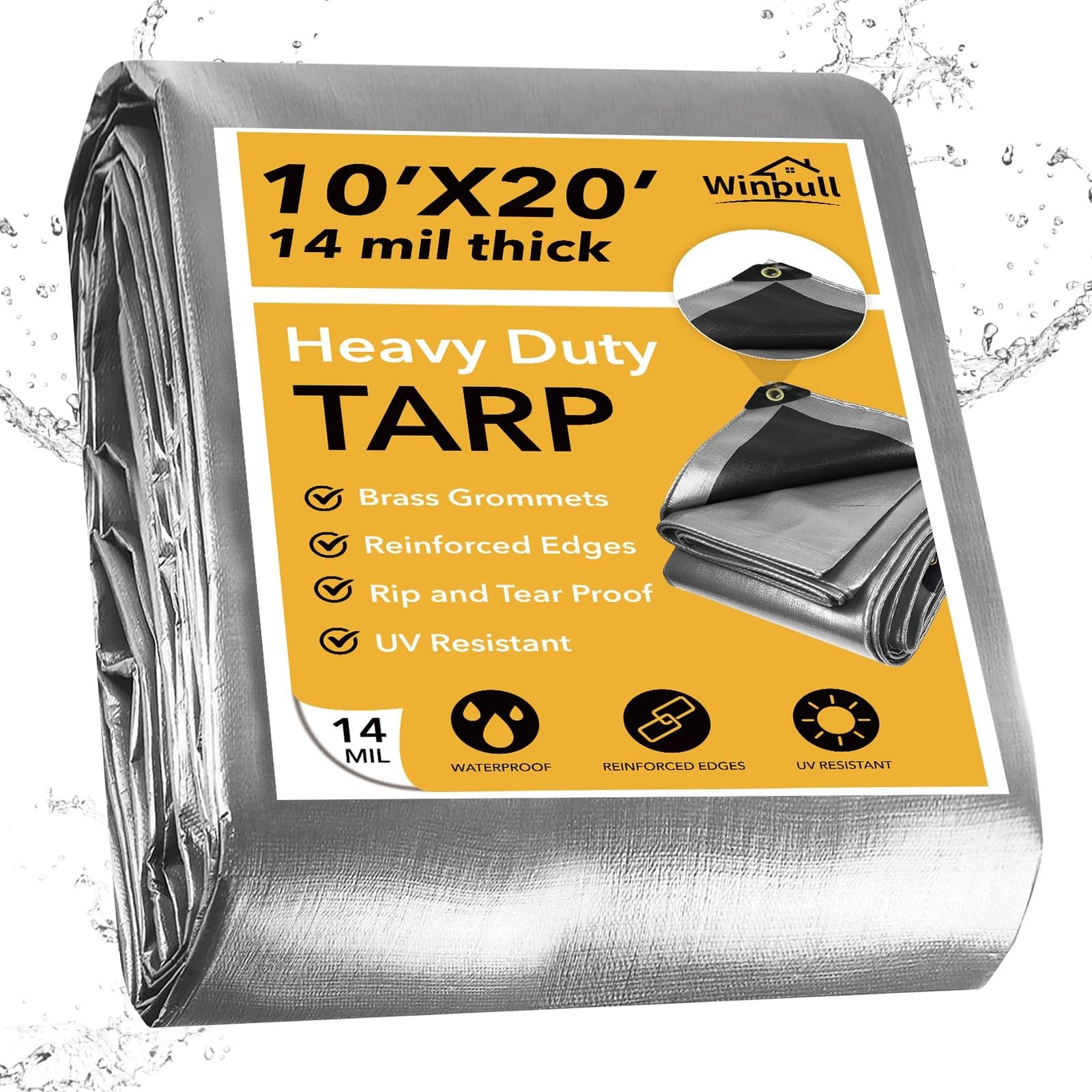 Winpull Tarp 10×20 Feet 14 Mil Heavy Duty Waterproof Tarp, Large Multipurpose…