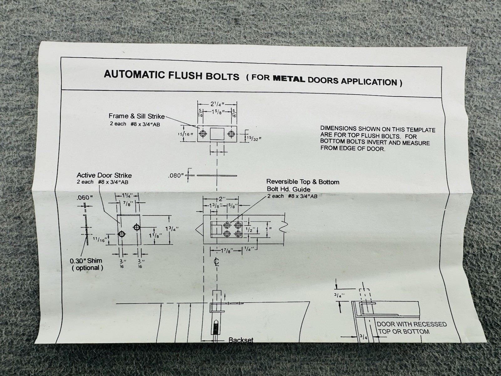 DON-JO 1560-626 – Automatic Flush Bolt For Metal Doors