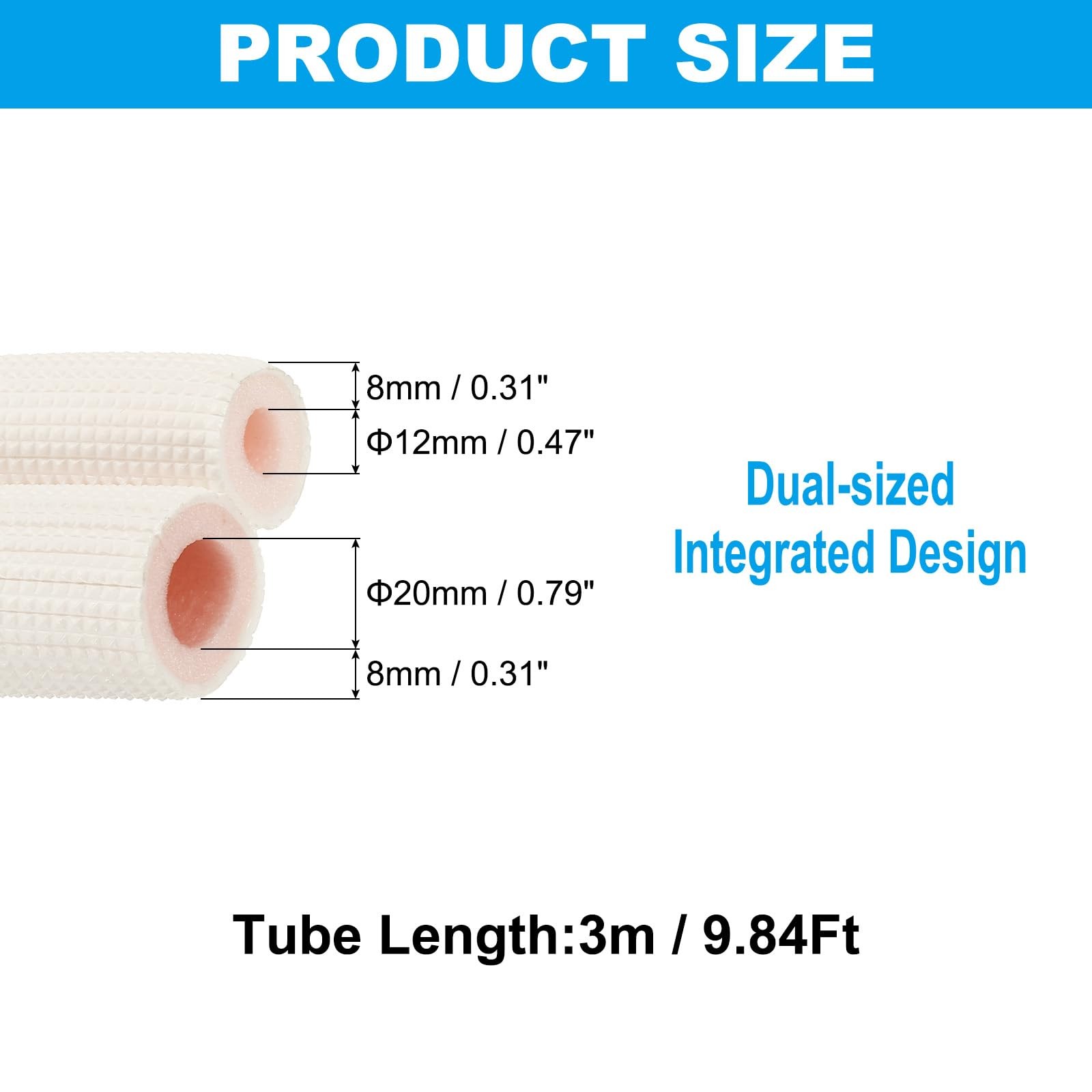 PATIKIL Pipe Insulation Foam Tube, Heat Preservation 3/8″,5/8″x9.84Ft