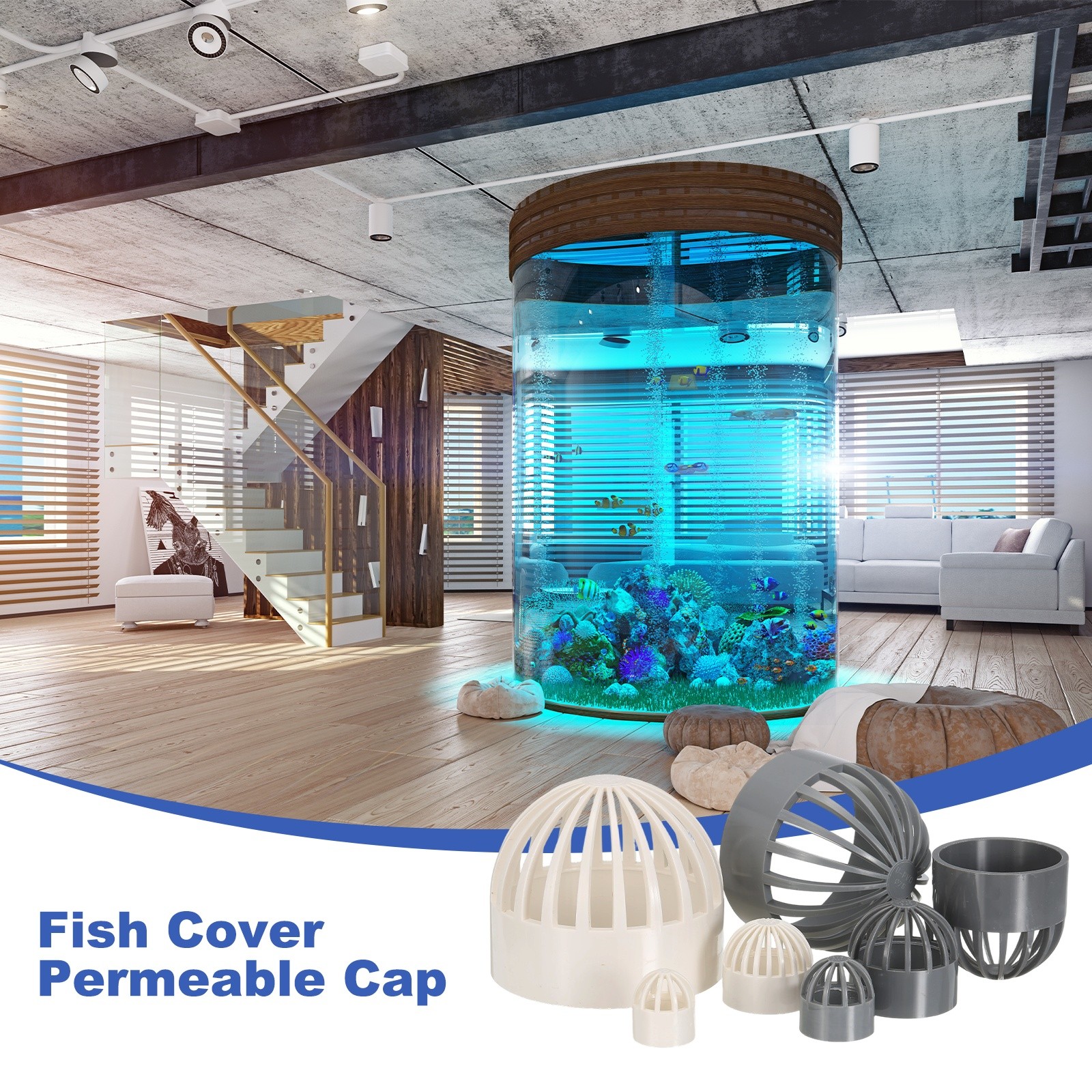 4Pcs 0.8 Inch (20mm) Fish Cover Permeable Cap Aquarium Guard Gray