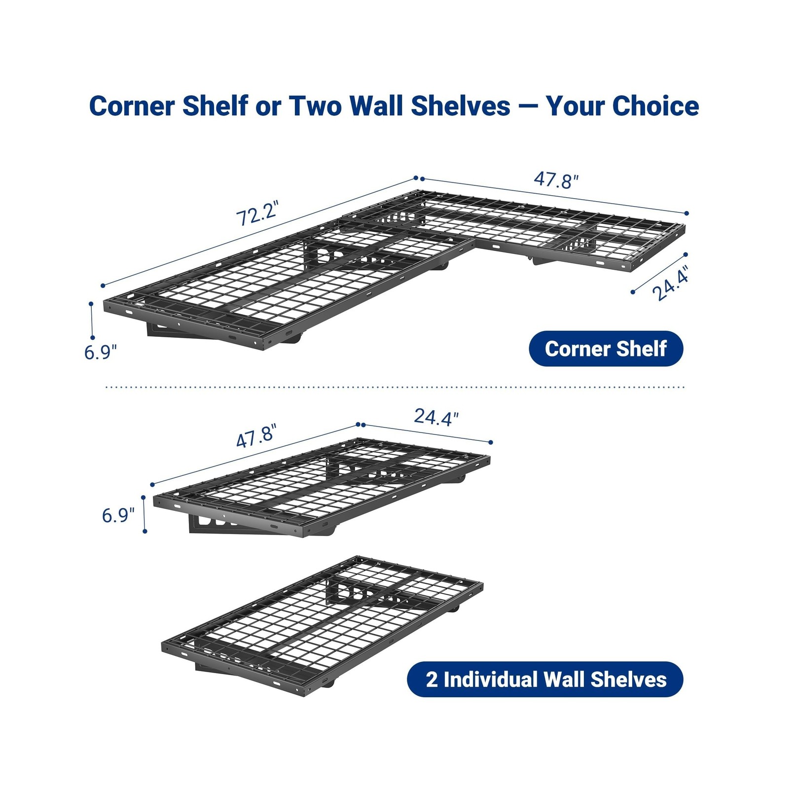 FLEXIMOUNTS 2 Pack 2x4ft Corner Wall Shelving with 4 Hooks, 24×48 inch Garage…