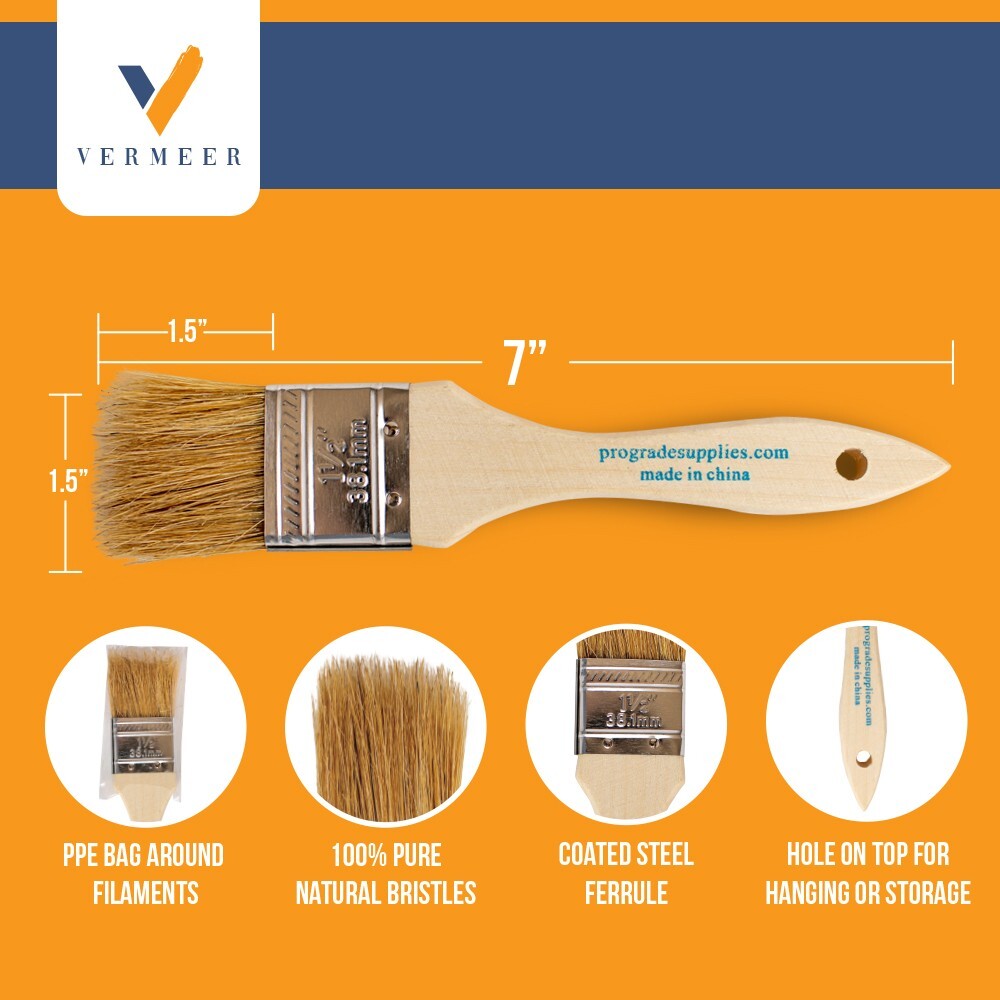 12 Pk – 1.5″ Chip Brushes for Paints, Stains, Varnishes, Glues & Gesso