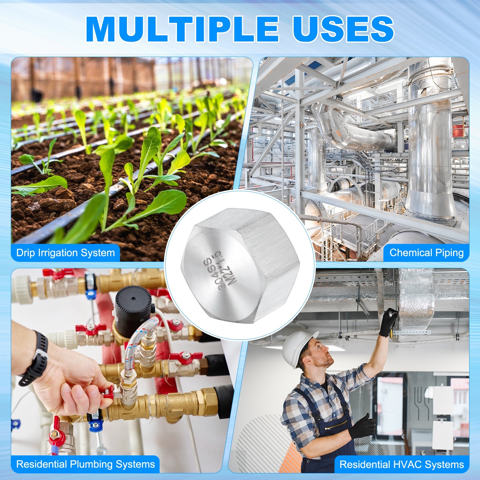 2-Pack Hex End Cap, M22*1.5 m Female Thread Pipe Fitting
