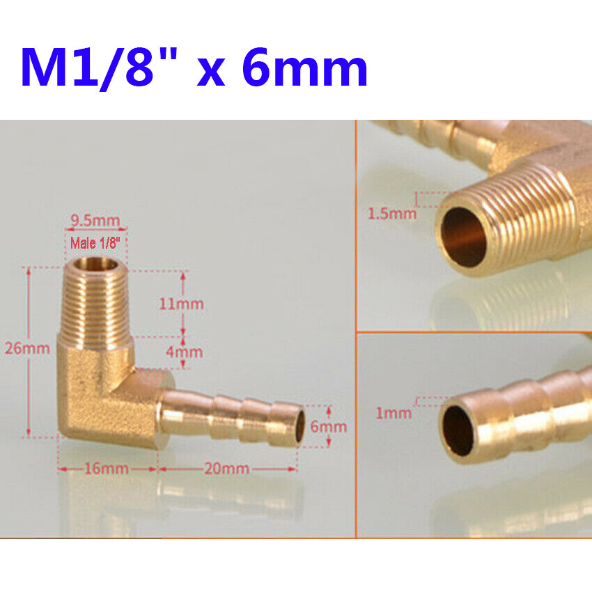 1/8″ 1/2″ 3/4″ Male Thread Brass Elbow Adapter Fittings Tube Hose Barb Connector