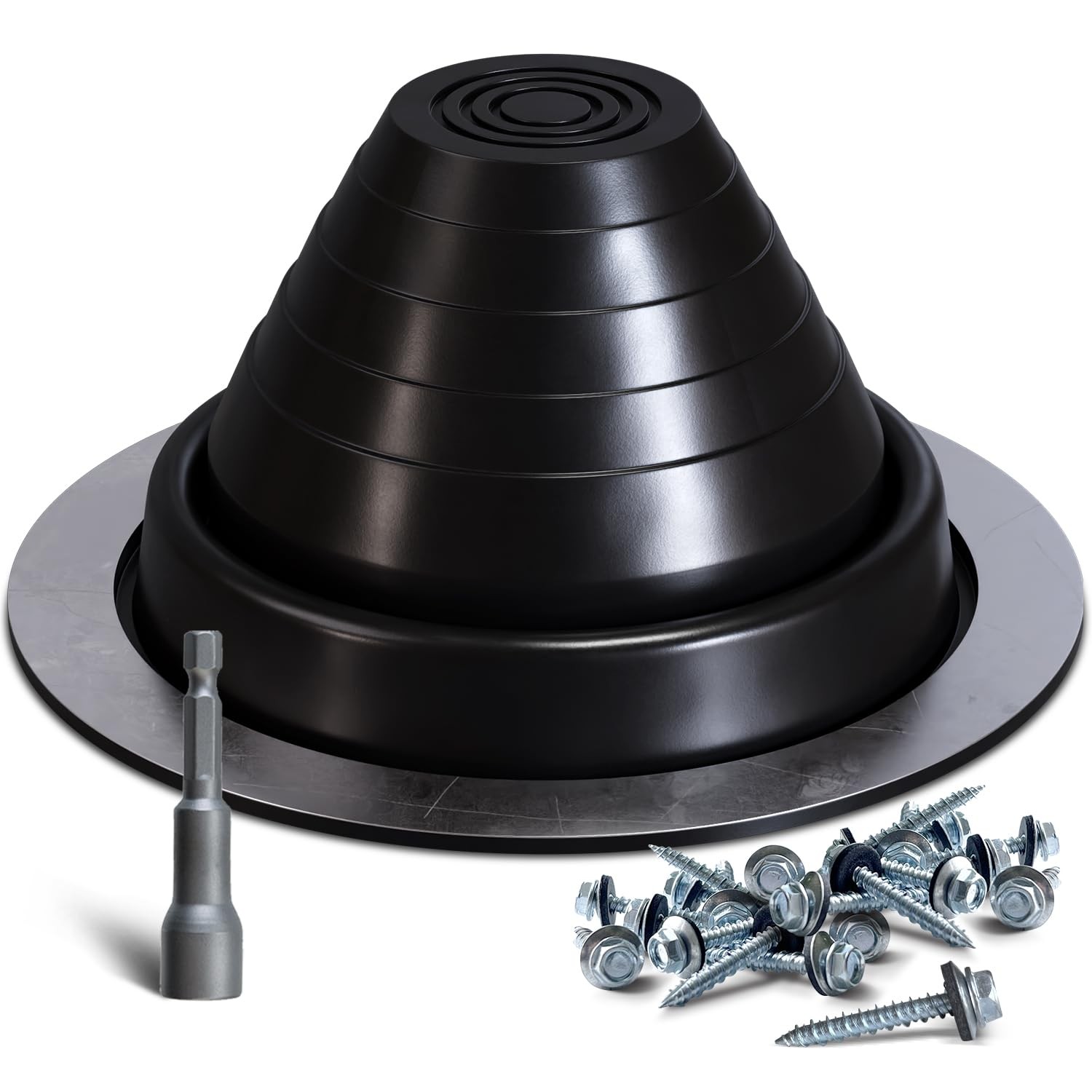 VIVIDA #3 EPDM Metal Roof (Pipe OD 1/4″ to 5″), Black – Round Base (1 PCS)