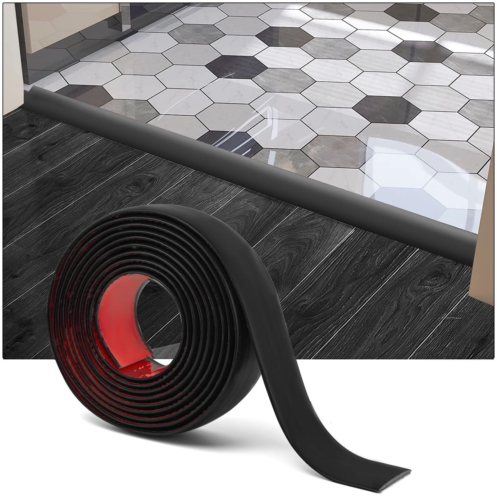 Art3d 10 FT Self Adhesive Vinyl Floor Transition Strip, Laminate 10 FT, Black