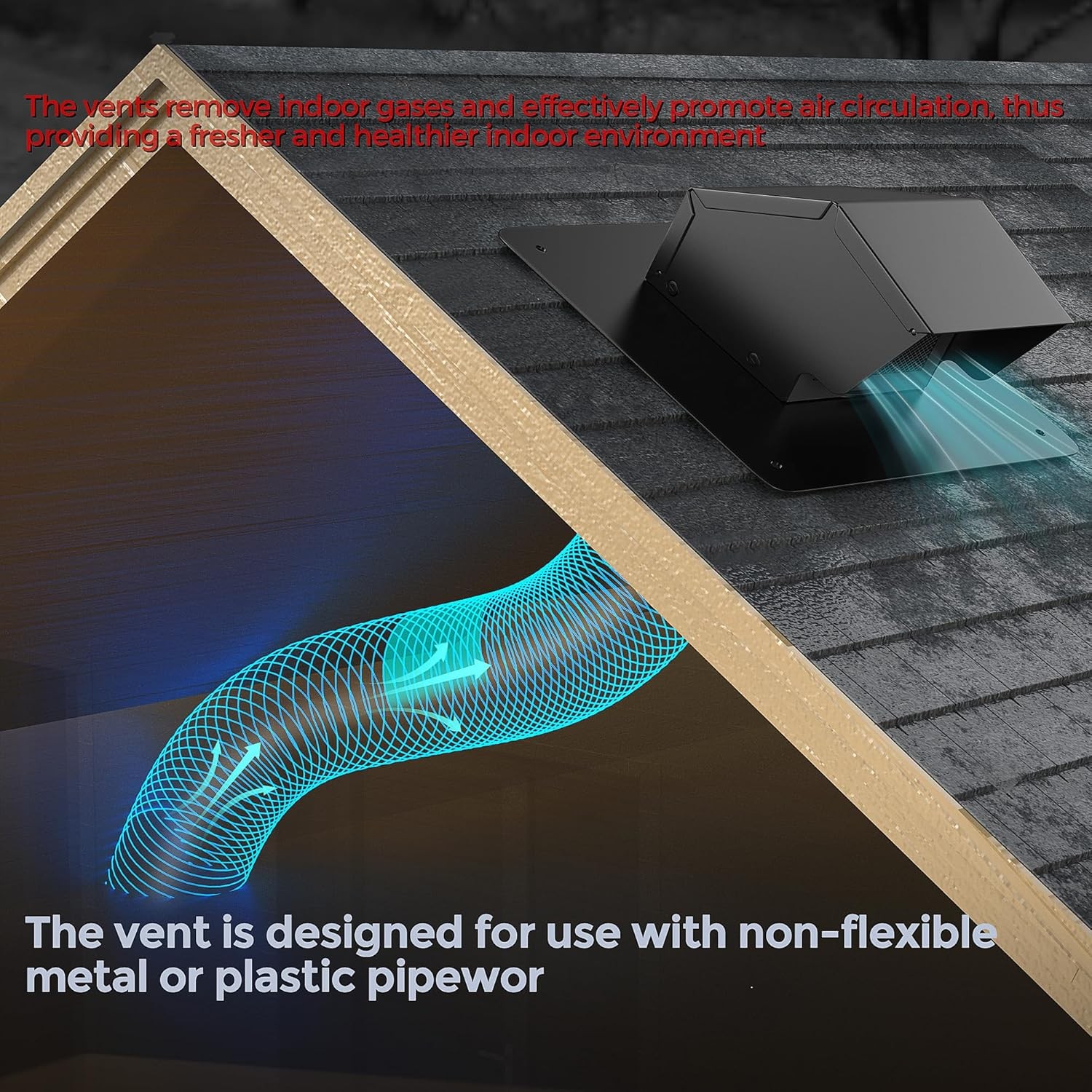4 Inch Roof Vent Cap Bathroom Exhaust with Damper & Sealed Black