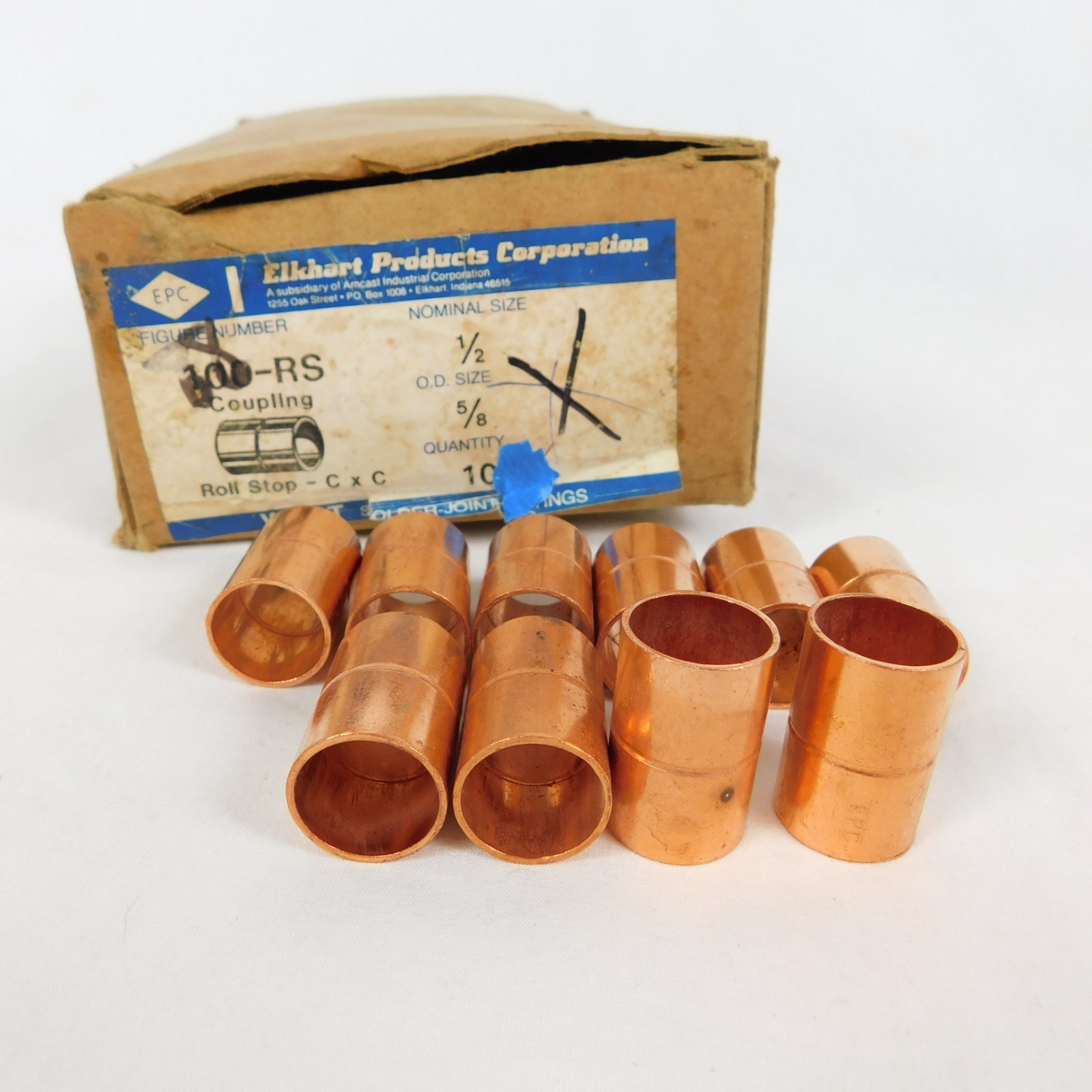 1/2″ x 1/2″ Copper Coupling Roll Stop C x C WROT 10 Pack 100-RS Elkhart EPC