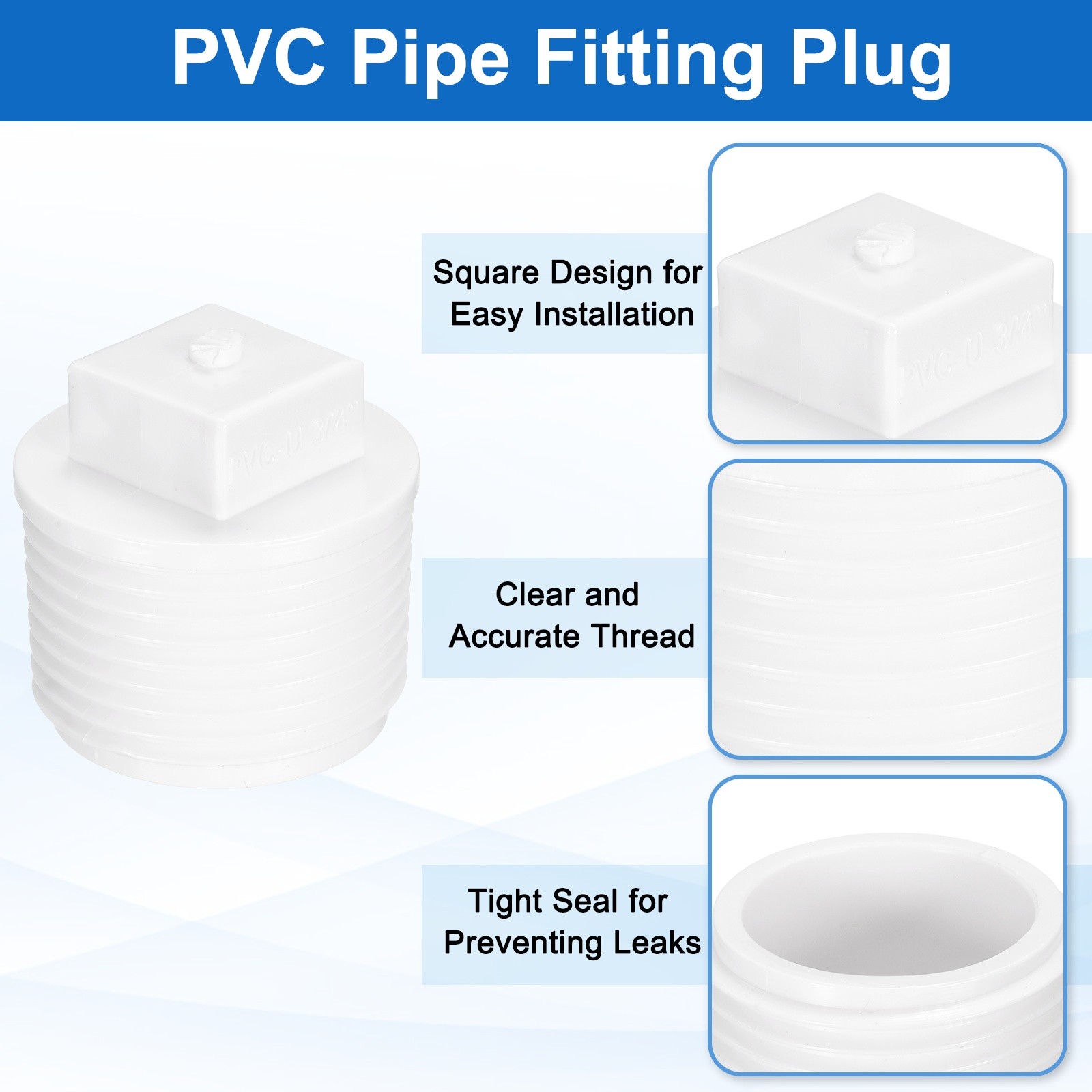 5Pcs 3/4 Inch PT Male Thread PVC Pipe Fitting Plug with Tape, White
