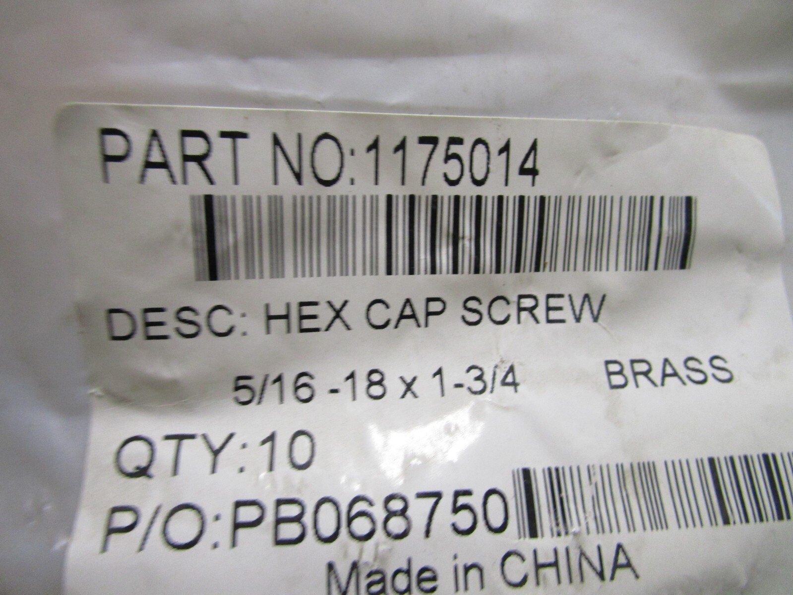 5/16″-18 x 1-3/4″ Brass Hex Cap Screw QTY 10