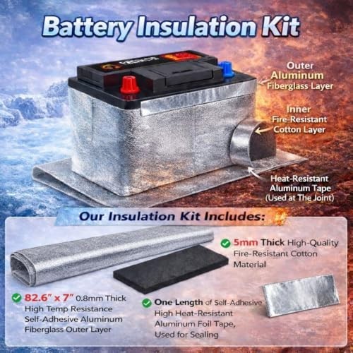 Universal Car Battery Insulation Kit – 82.6″x7″ Cold Weather Blanket Cover for T