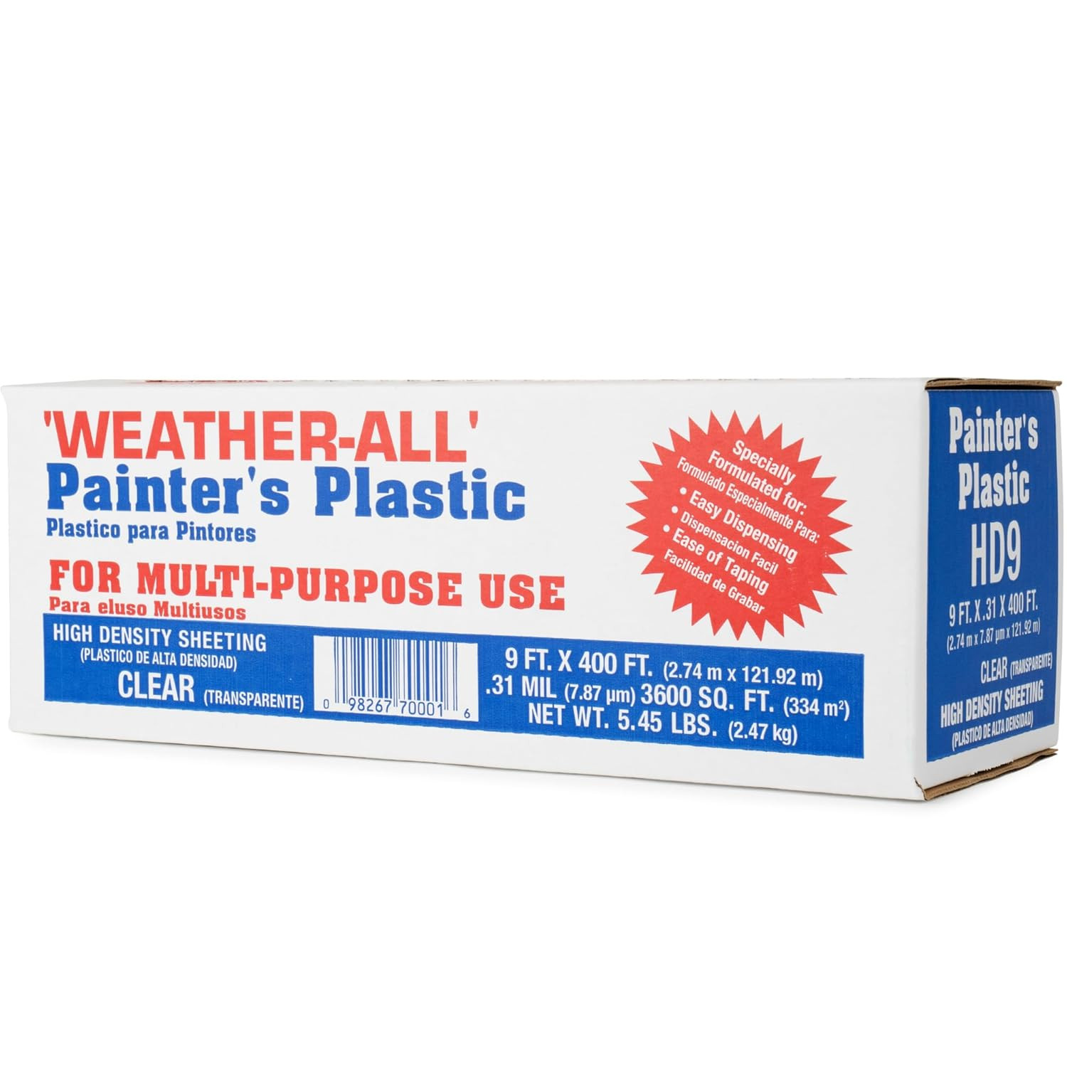 Weather-All Clear Painters Plastic Sheeting 9′ X 400′ (3600 Sq Ft) – 0.31 Mil Hi