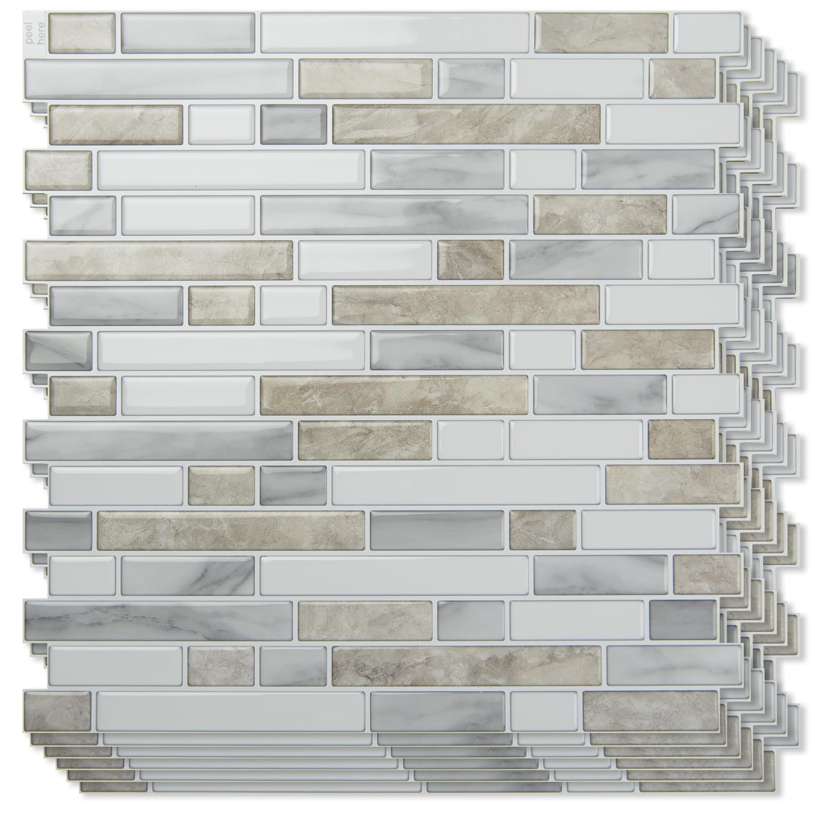 Art3d 10-Sheet Heavy-Duty Peel and Stick 12 x 12 Inch, Beige & White
