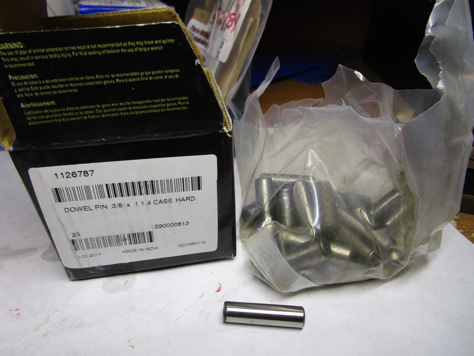 3/8″ x 1-1/4″ Bright Finish Alloy Steel Standard Dowel Pin QTY 25