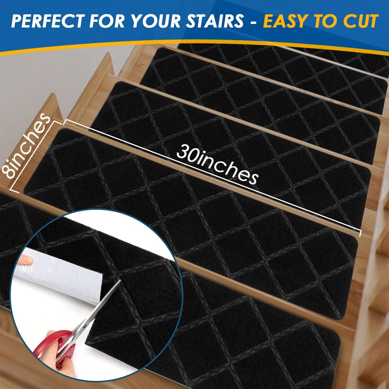 Rioland Stair Treads Carpet Non-Slip Indoor 15 Pcs Wood Stair Treads Rugs Anti