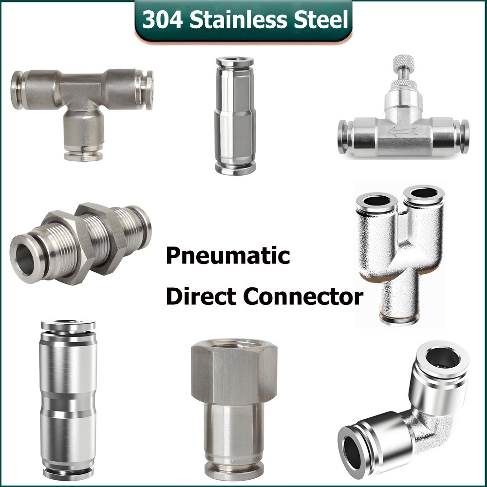 Pneumatic Push Fit Connector A2 Stainless Steel Tube Pipe Joiner Air Water Lines