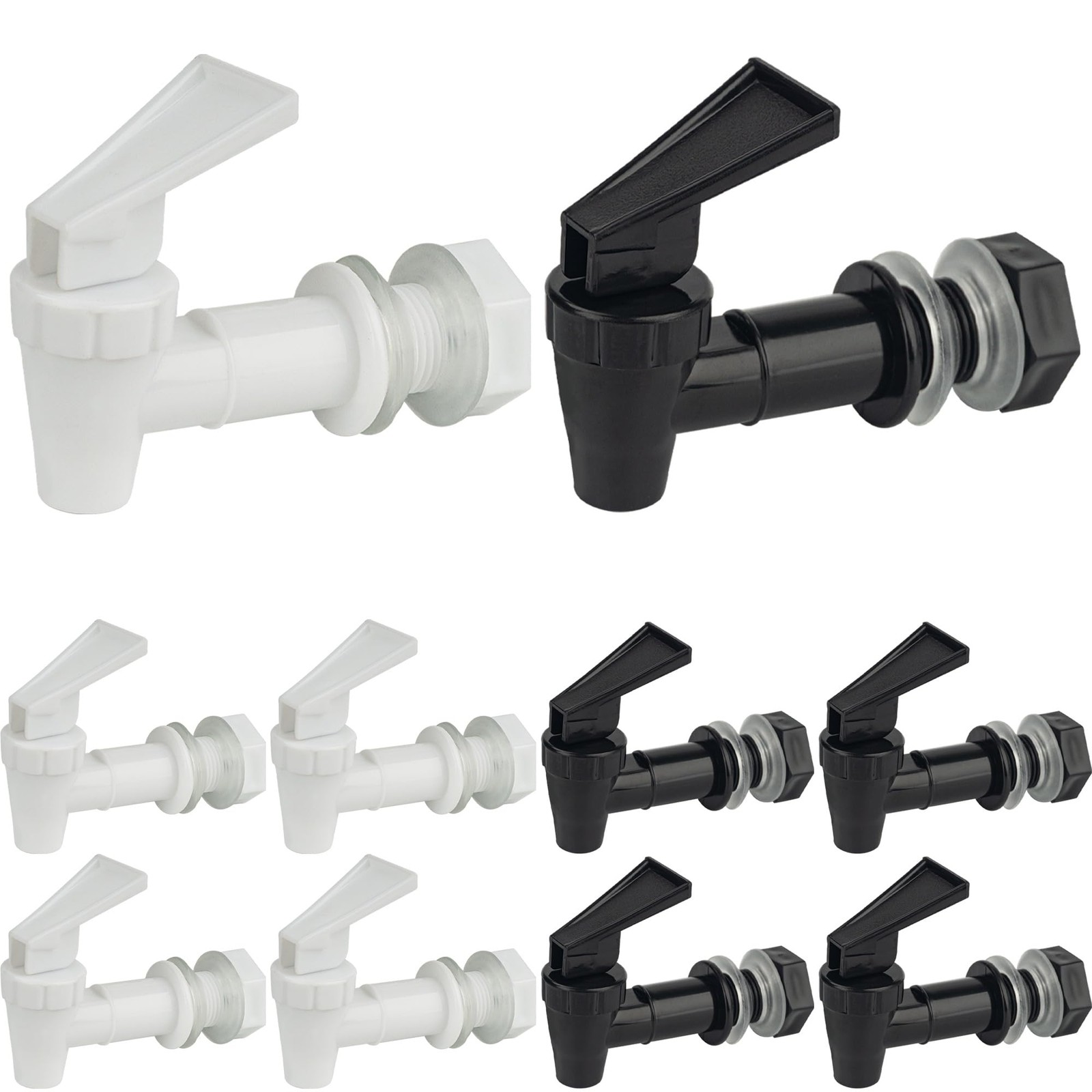10 Sets Replacement Cooler Faucet, Reusable Plastic Spigot for White+Black