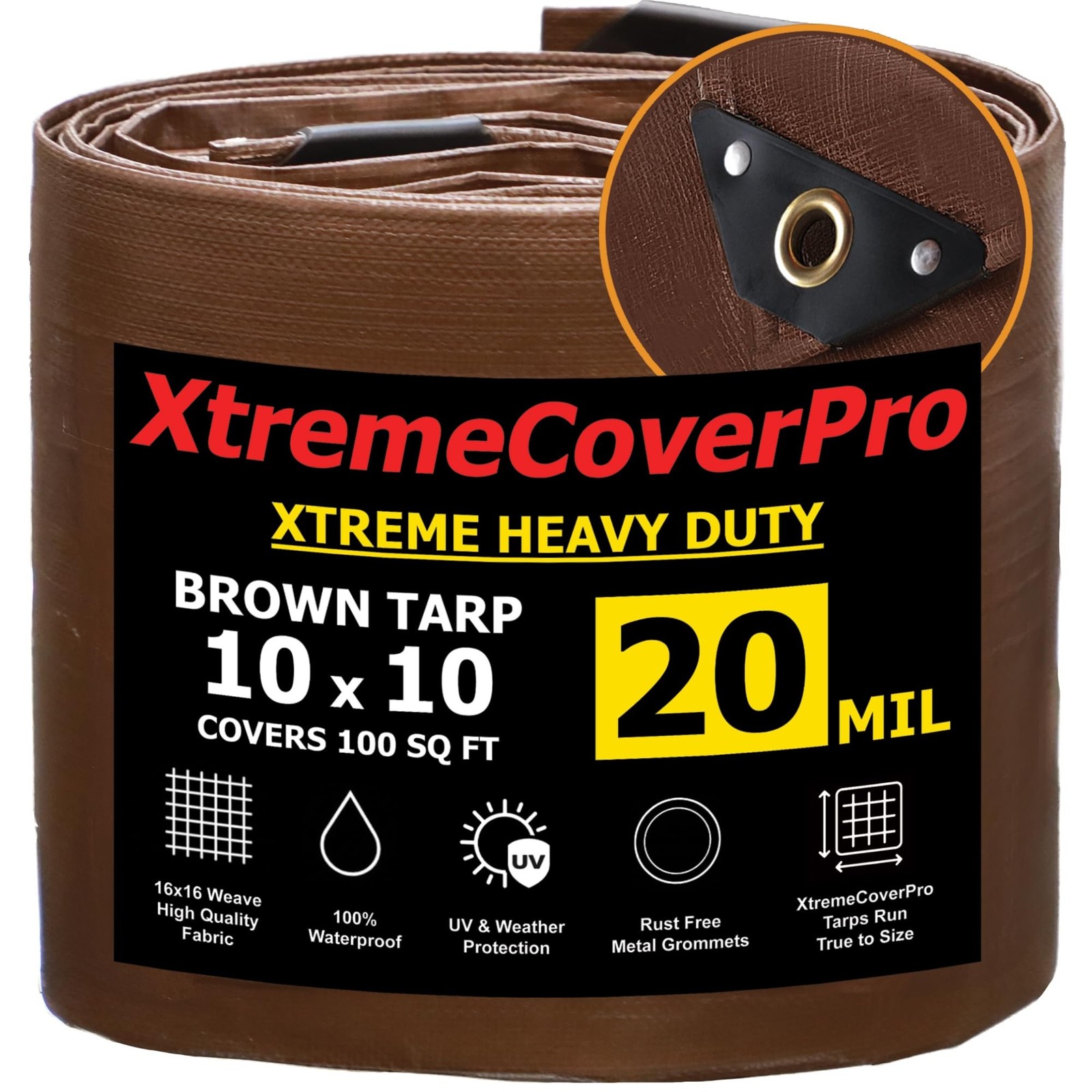 10′ x 10′ Brown Super Ultra Heavy-Duty Tarp – 20 Mil Waterproof & UV-Resis