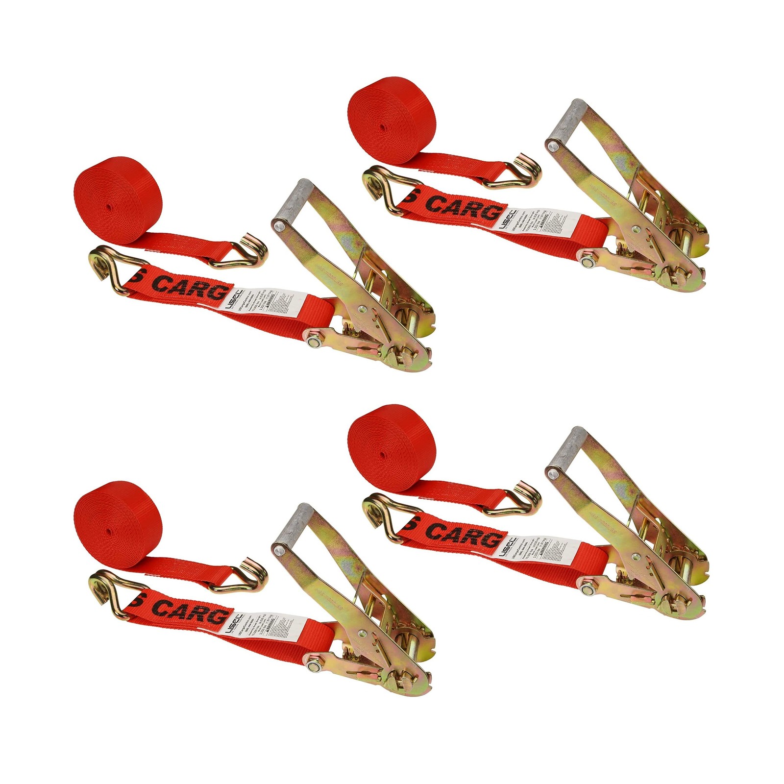 US Cargo Control Ratchet Straps, 2 Inch x 27 Foot, Red Tiedown Straps with Do…