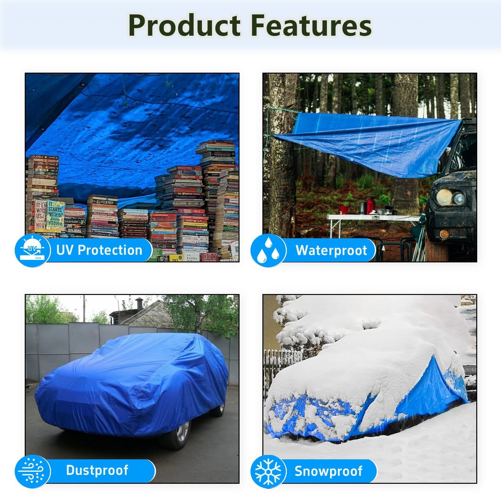 Heavy Duty Waterproof Tarp 10×10 FT, 6 Mil Thick Tarpaulin Cover with Reinfor…