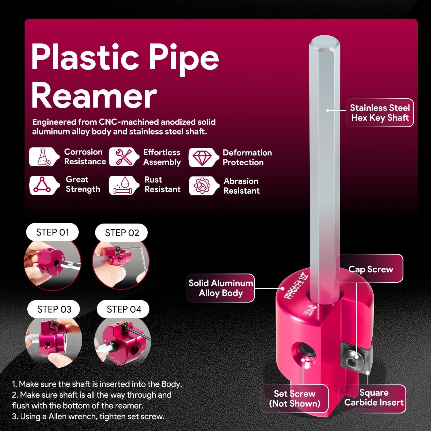 1/2-Inch Head Plastic Pipe Fitting Reamer PVC Fitting Saver Fit for PVC,ABS,CPVC