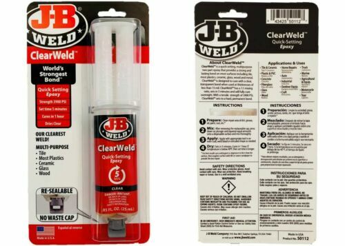 J-B Weld 50112 ClearWeld Quick-Setting Epoxy Syringe Clear – 25 ml New Free Ship