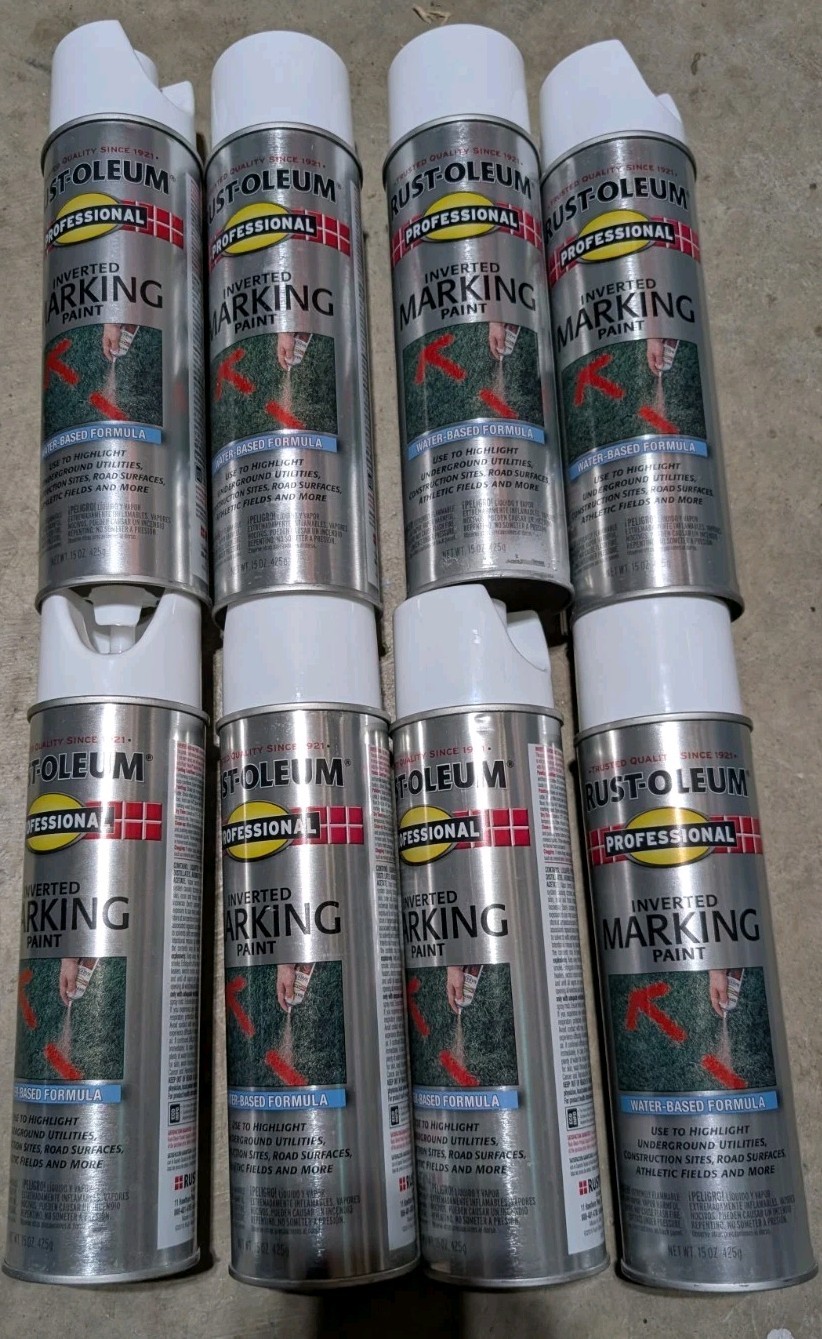 Rust-Oleum Water Base Inverted Marking Paint, WHITE, LOT OF 8 Professional