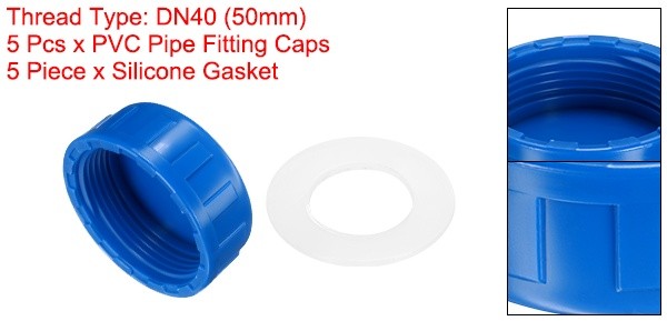 5Pcs 1-1/2 Inch PT Female Thread PVC Pipe Fitting Cap with Gasket Blue